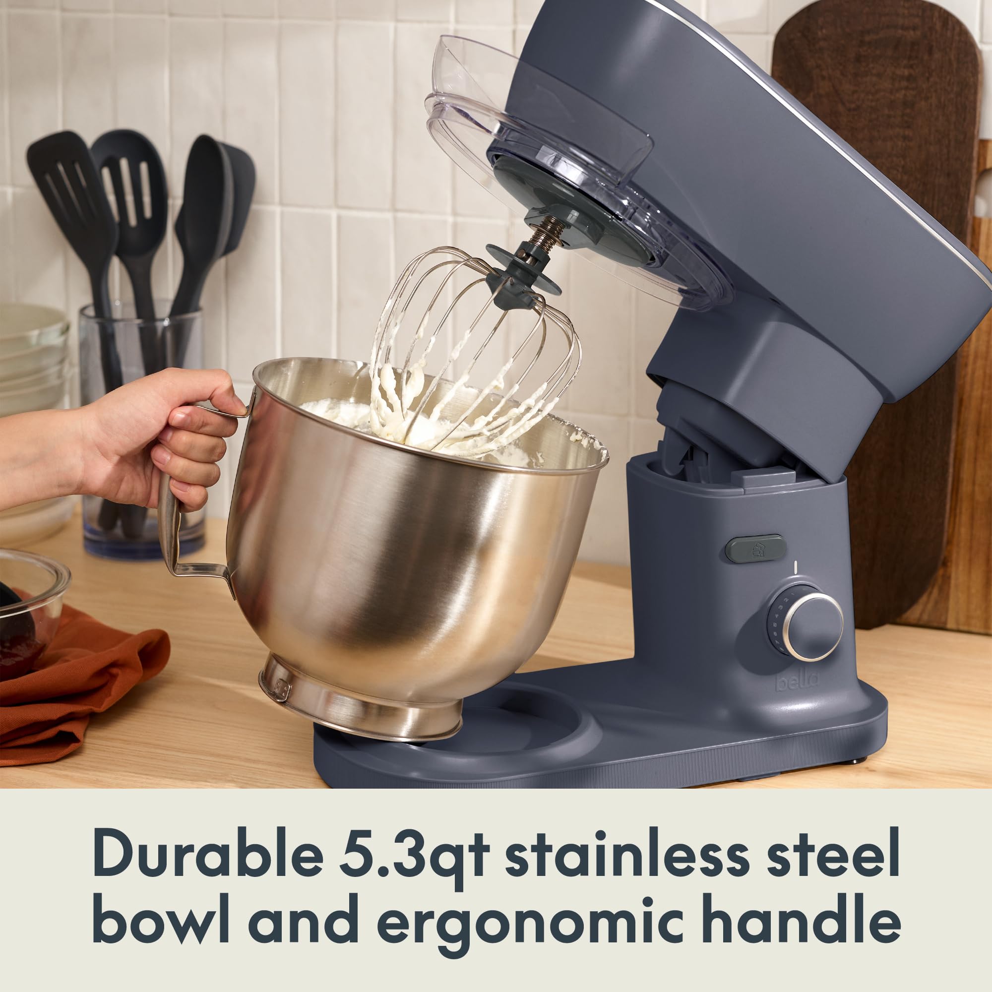 bella STIR 5.3Qt Tilt-Head Stand Mixer, 12-Speed Countertop Mixer, Denim view 7