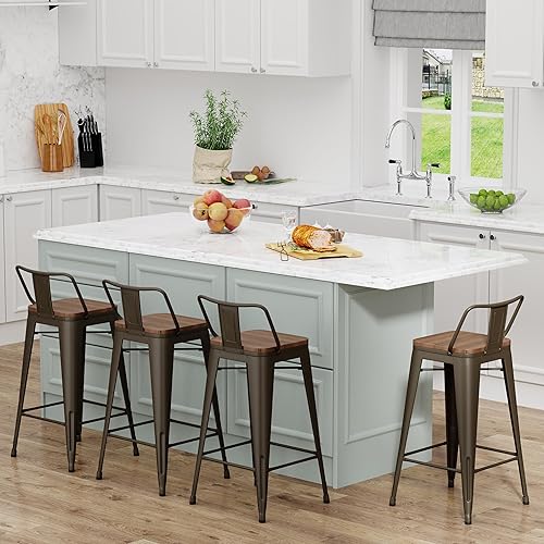 Miniatura 6 de Yongchuang - Juego de 4 taburetes de barra de metal (parte superior de madera, espalda baja) plomizo,Negro -,Crema Blanco,Blanco