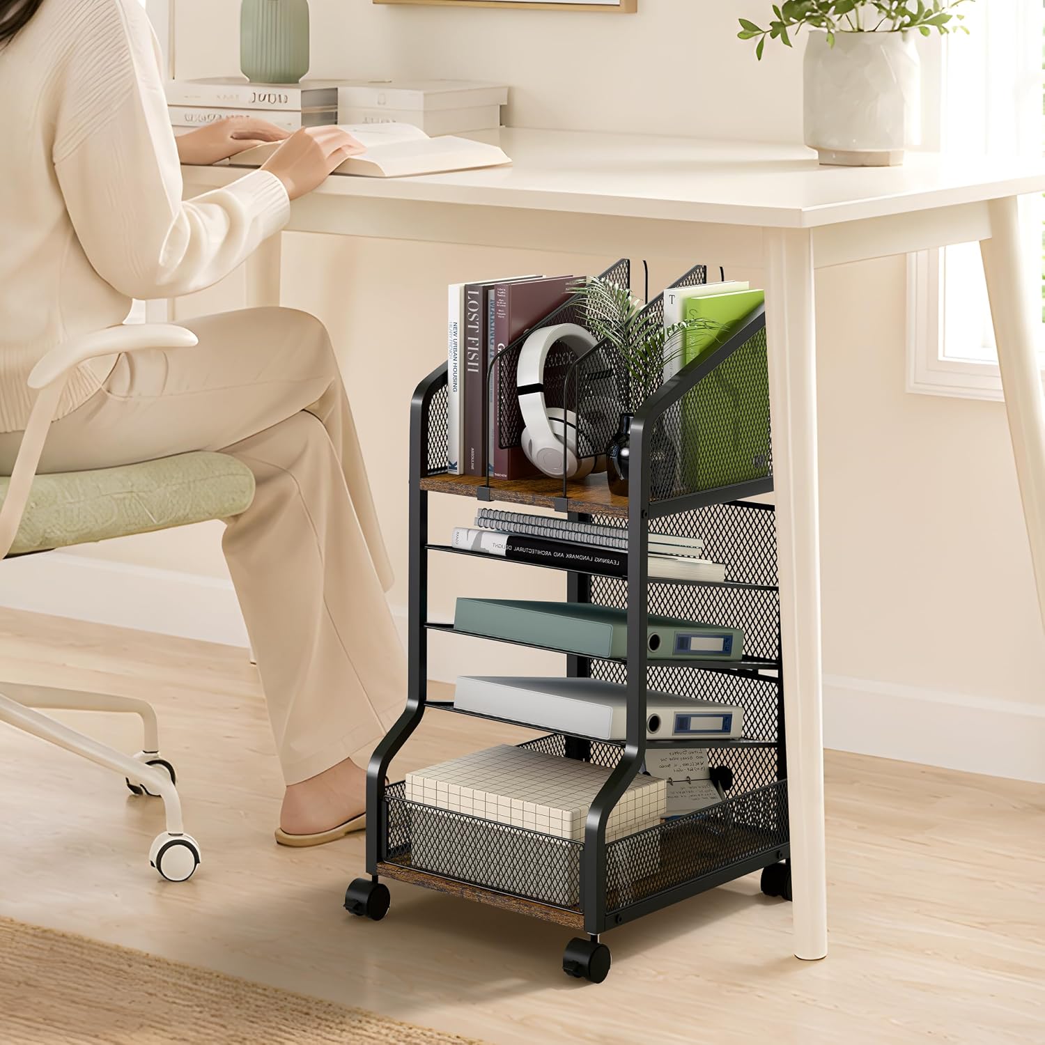 Rolling File Cart Under Desk Storage and Organizers 5-Tier Black