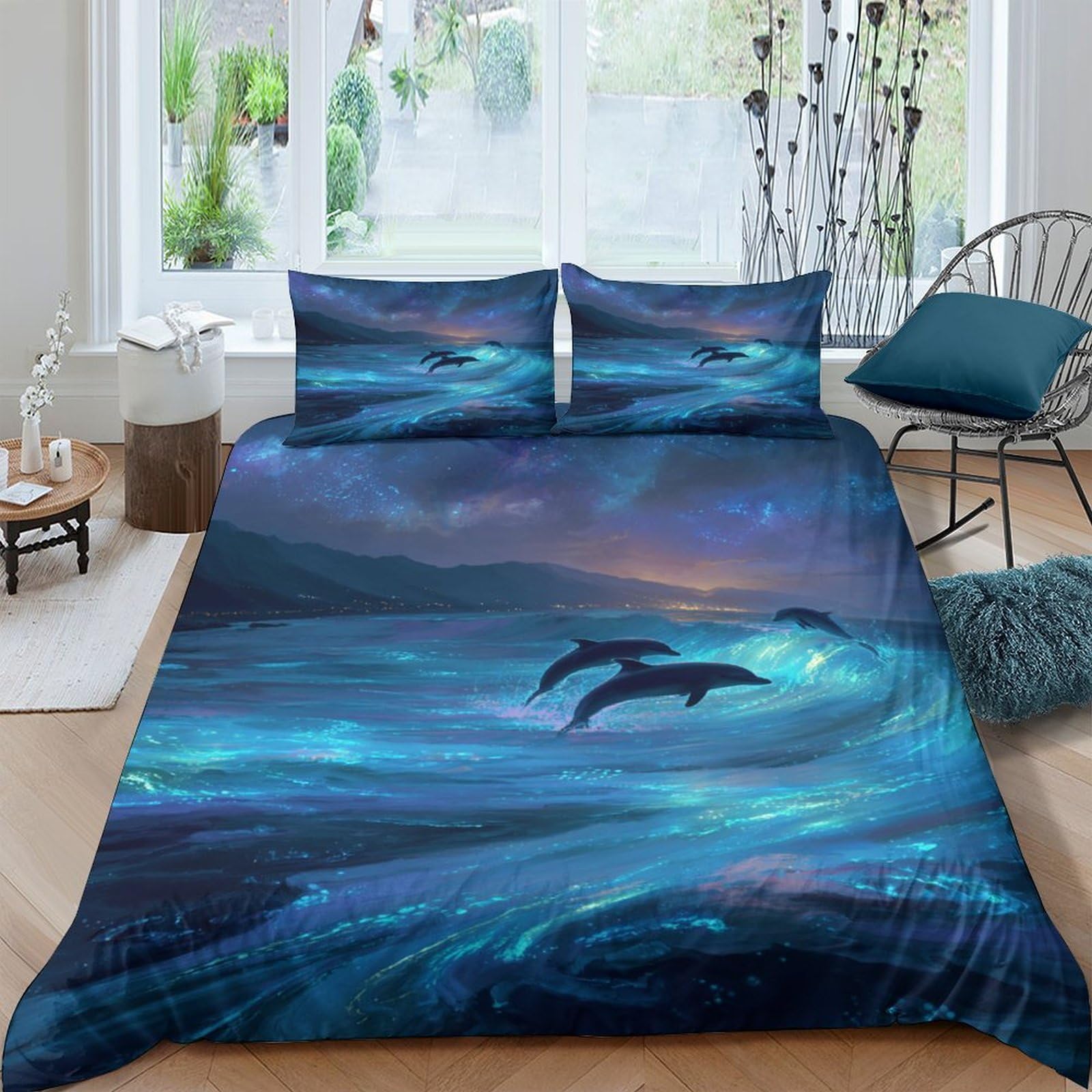 Ctjqhvkz Style-8 3D Printed Ocean Aurora Fitted Sheet Microfiber Anti-Slip Whale Mattress Cover Machine Washable Bedroom Decor Single（135X200cm）