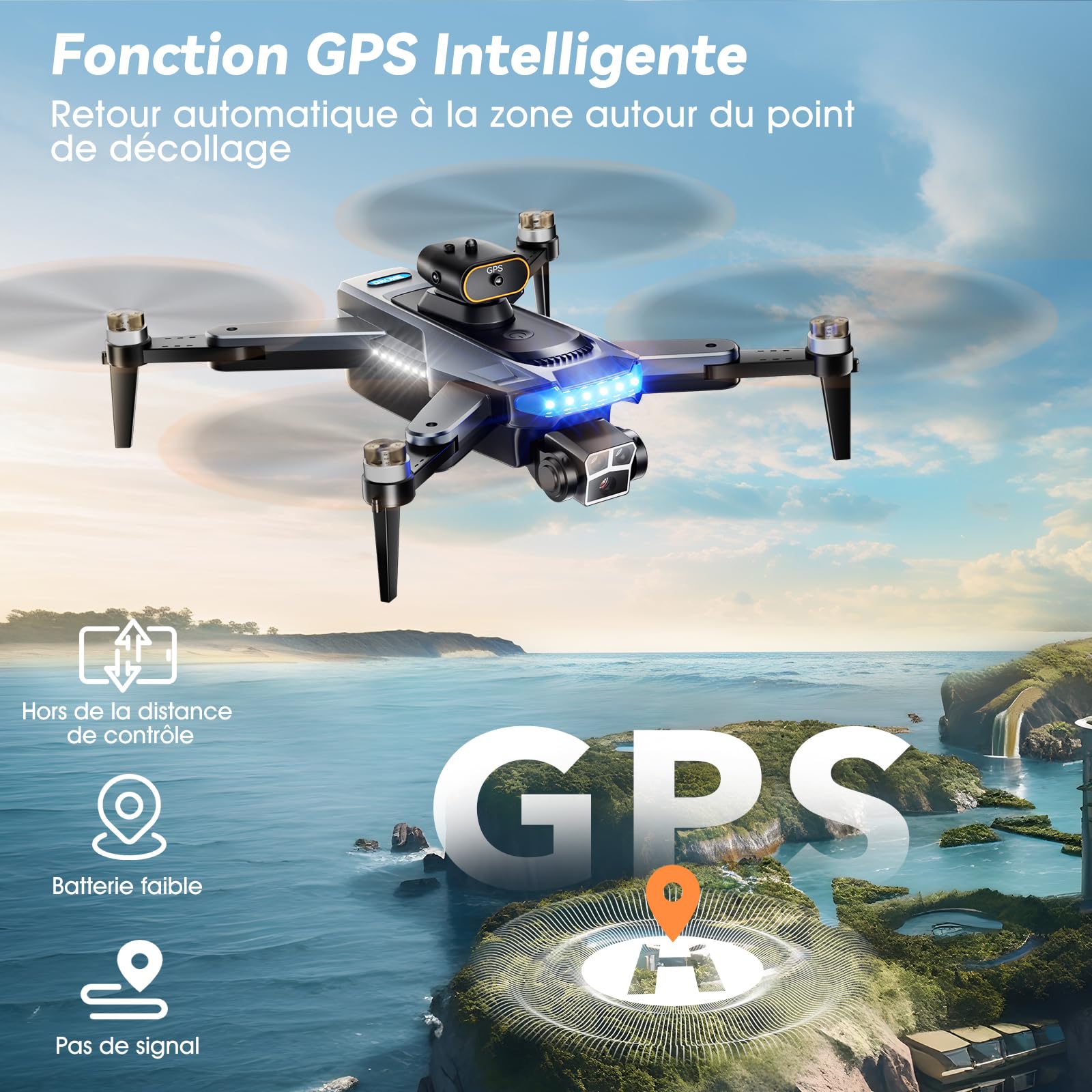 Drone avec Camera 4K Professionnel pour Adultes, GPS Drone pour Adultes, 54 Min de Vol, Résistant au Vent, Moteur Brushless, Suivi Auto, Retour Auto, Wi-Fi 5G, Léger<249g avec 3 Batteries(Noir)（Moyen）