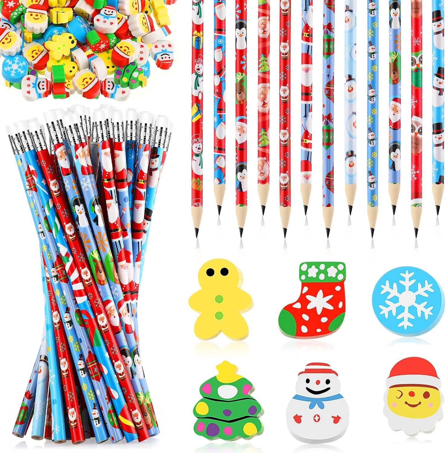 Christmas Pencils Mini Erasers Assortment Erasers for Kids
