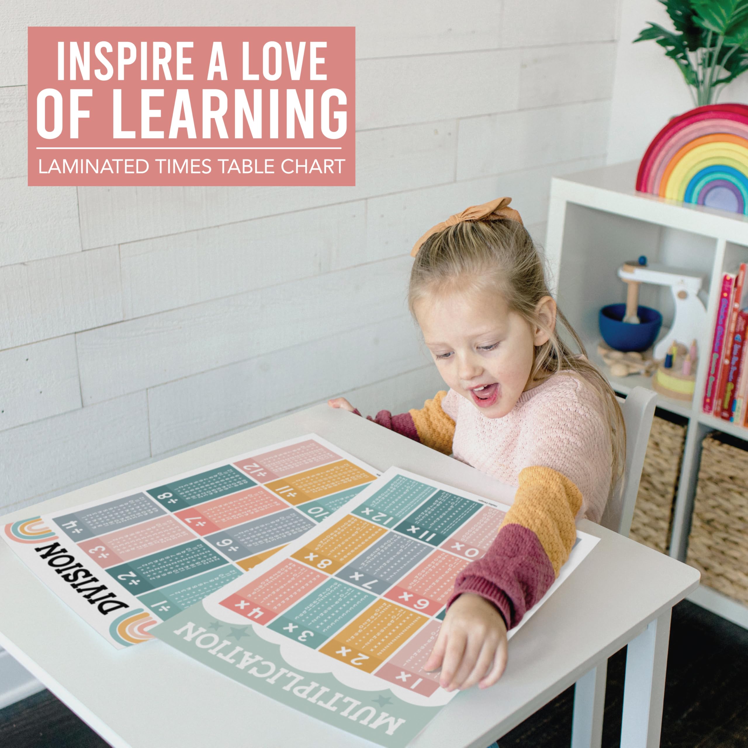 2 Large Multiplication and Division Posters for Wall - Multiplication Chart Poster & Times Table chart, Division Table & Math Poster, Classroom and Kids Learning Decor, Boho Classroom Decor - Image 6