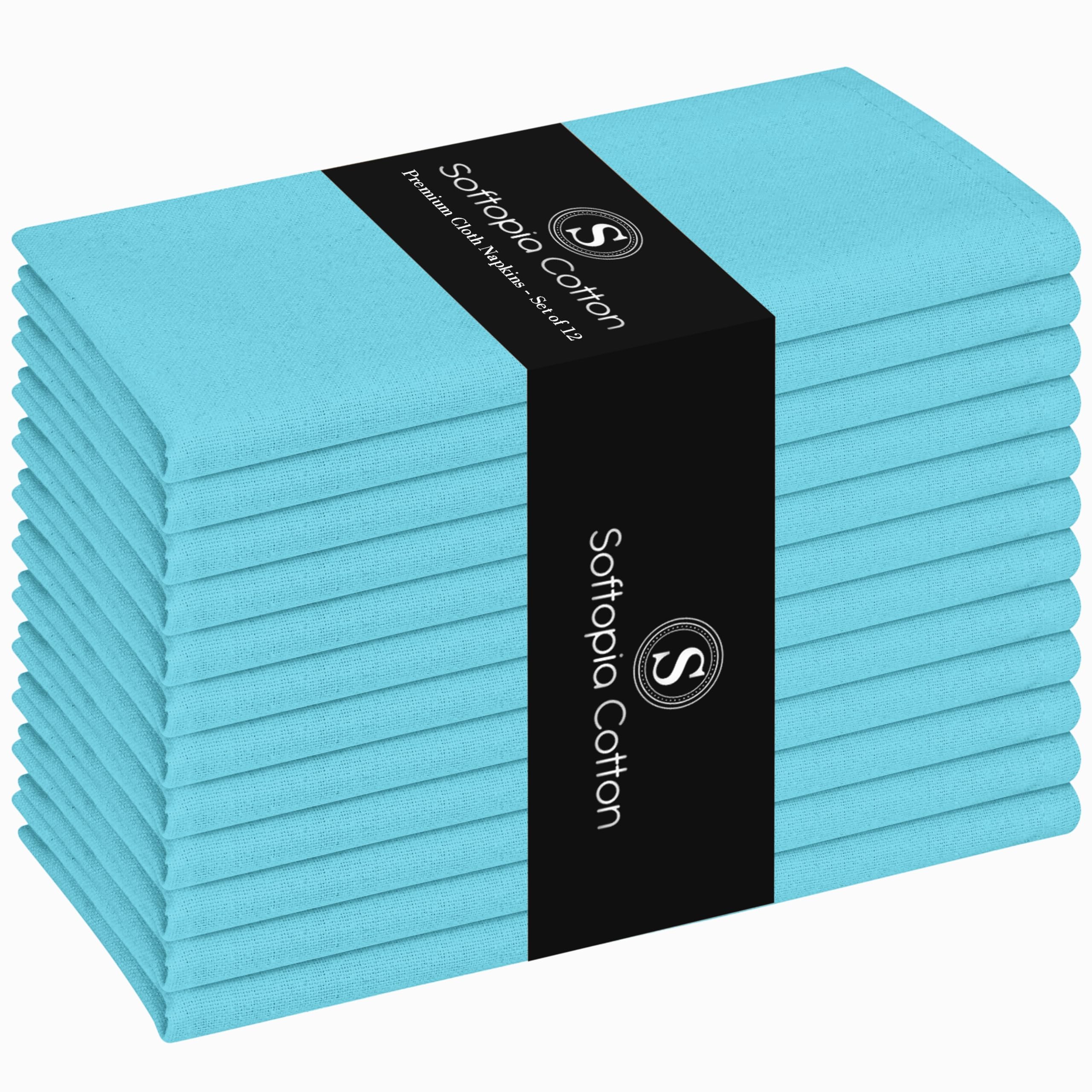 Ocean Blue Cloth Napkin 100% Cotton, 17x 17 Inches, Table Napkin for Dining, Lunch, Cocktail, Decorative Washable Napkins for Spring, Baby Showers, Easter - Aqua Blue (Set of 12)