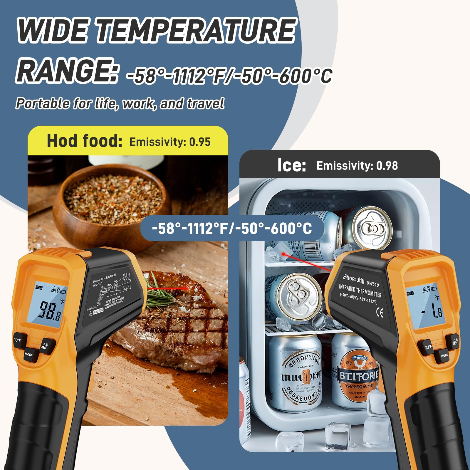Infrared Thermometer - Laser Temp Gun -58°F to 1112°F -5 Infrared Thermometer - Laser Temp Gun -58°F to 1112°F -5