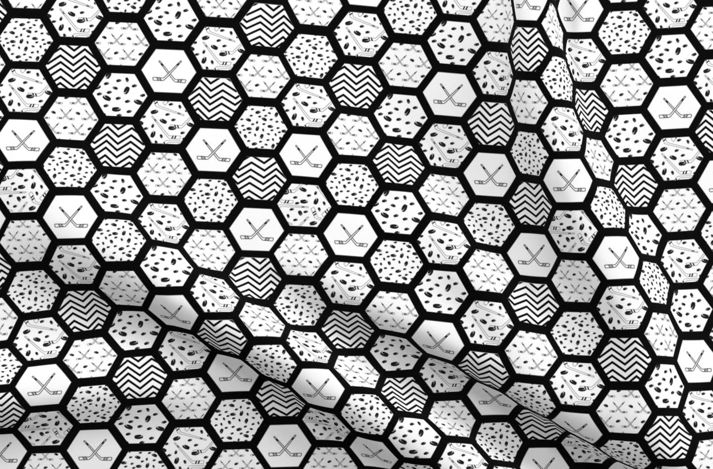 Spoonflower Fabric - Hockey Sports Hexagon Quilt Topper Wholecloth Cheater Quilt Patchwork Printed on Minky Fabric by The Yard - Sewing Baby Blankets Quilt Backing Plush