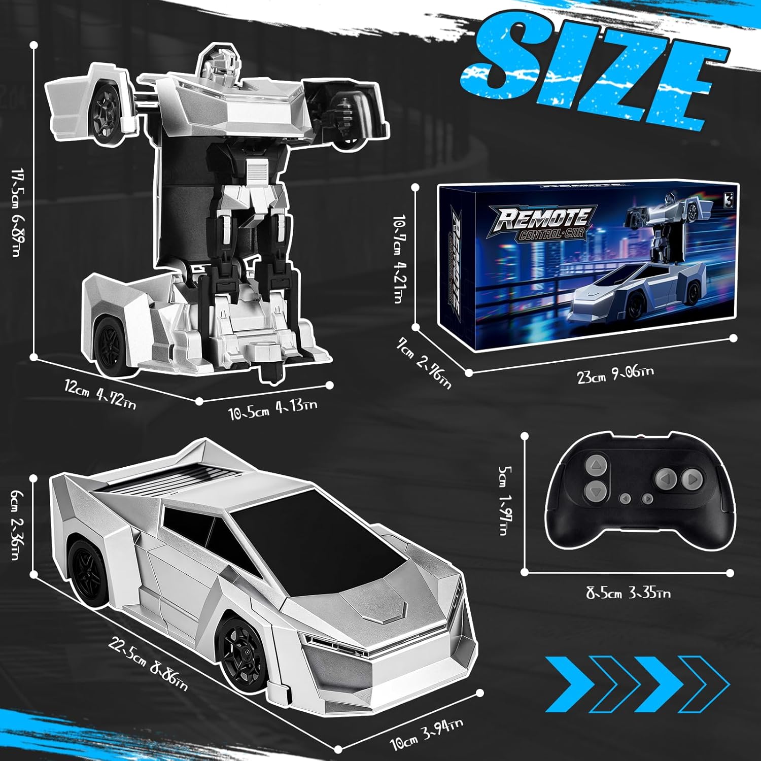 Sumsoltic Remote Control Car Transforming Robot Toys for Boys, Cyber Style RC Truck with One-Button Deformation, 360° Rotation Drift Action Toy Cars with LED Light for Kids 4-7 8-12 Years Old