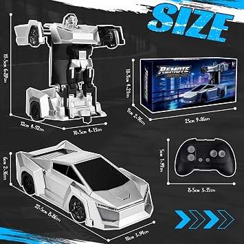 Sumsoltic Remote Control Car Transforming Robot Toys for Boys, Cyber Style RC Truck with One-Button Deformation, 360 Rotation Drift Action Toy Cars with LED Light for Kids 4-7 8-12 Years Old