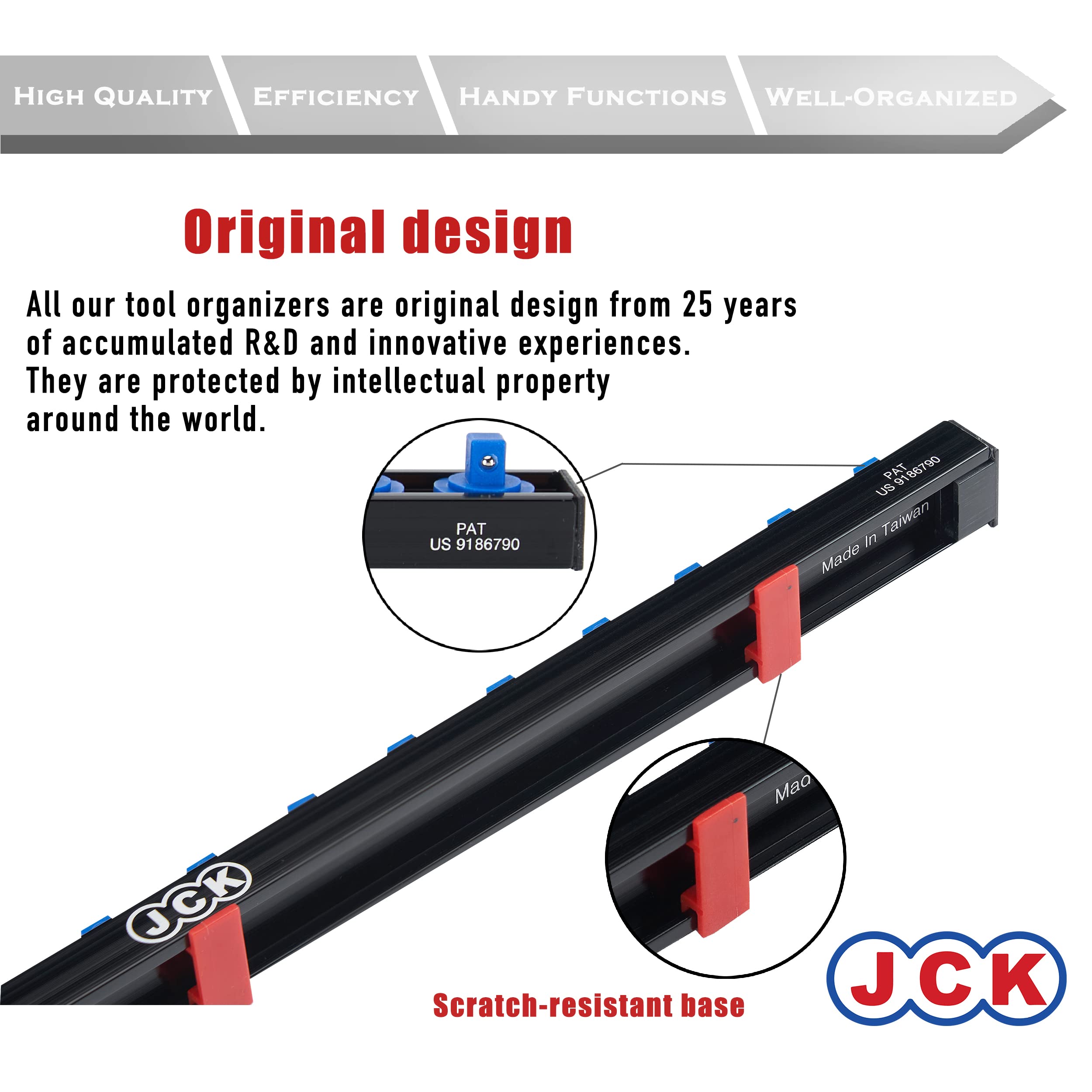 JCK Stecknuss-Organizer Aus Alu – Für 3/8" Stecknüsse, Mit 360° Drehbaren Bolzen & Federkugeln