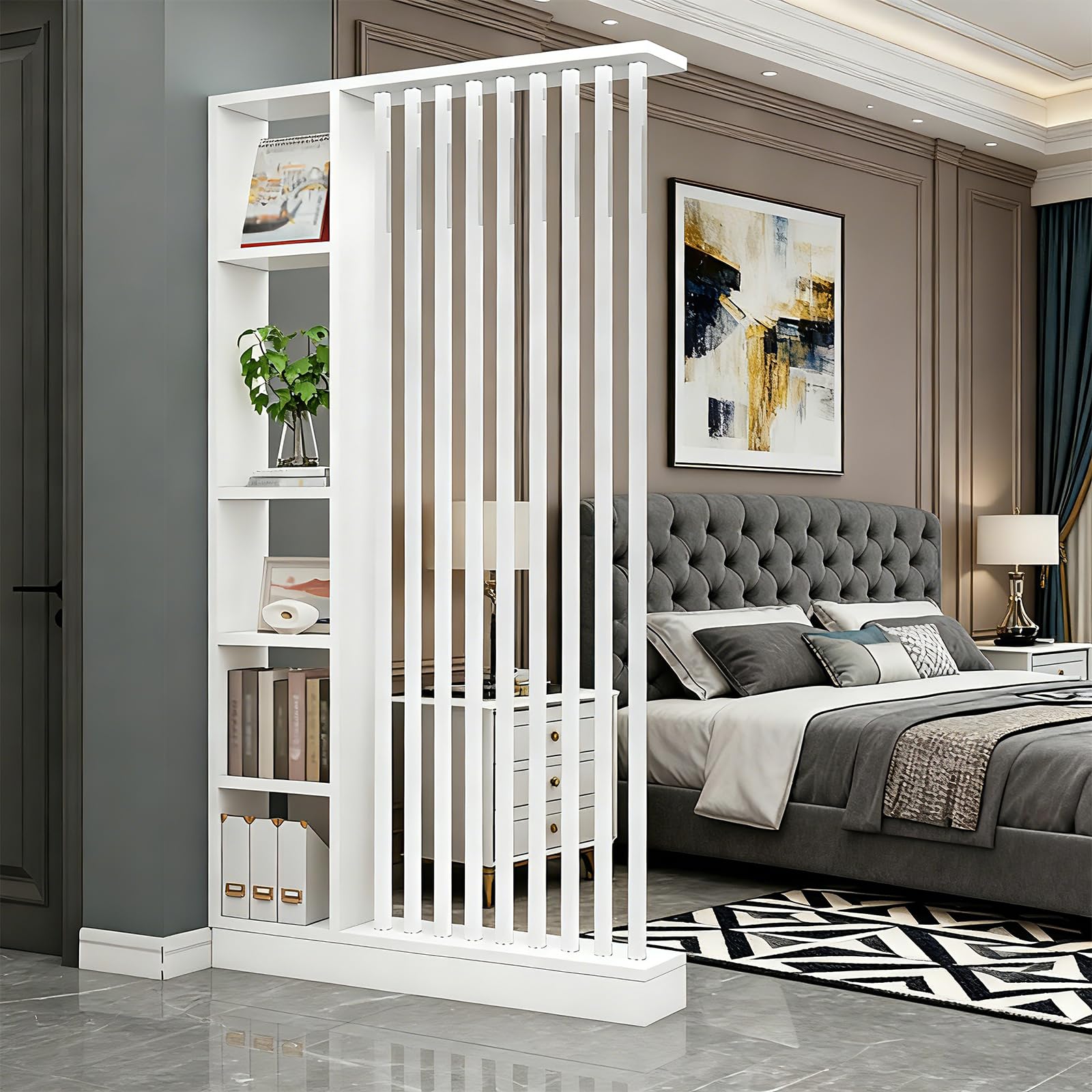 Colonna divisoria per ingresso dal pavimento al soffitto - Divisorio indipendente con ripiani, facile da montare, decorazione indipendente per camera da letto e ufficio (A White+White, 120cm/47.2in)