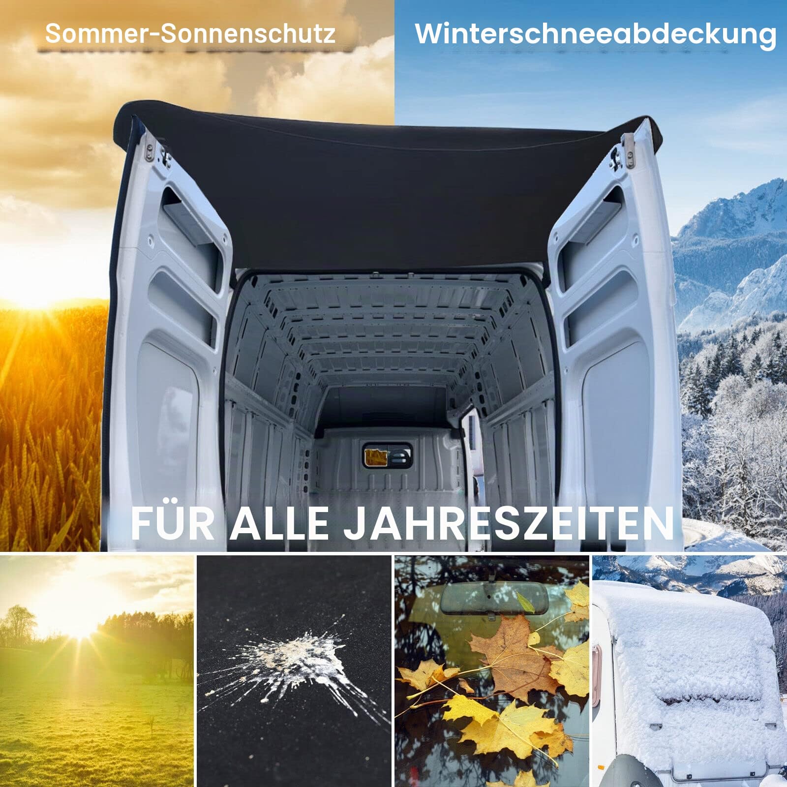 JUTTAUTO T5 Heckklappen-Markisenabdeckung, robustes Oxford-Gewebe, große Größe, wasserdicht, Sonnenschutz, passend für Transporter T4, T5.1, T6 FO/RD, Transit VAN MK7, Zubehör, Schwarz