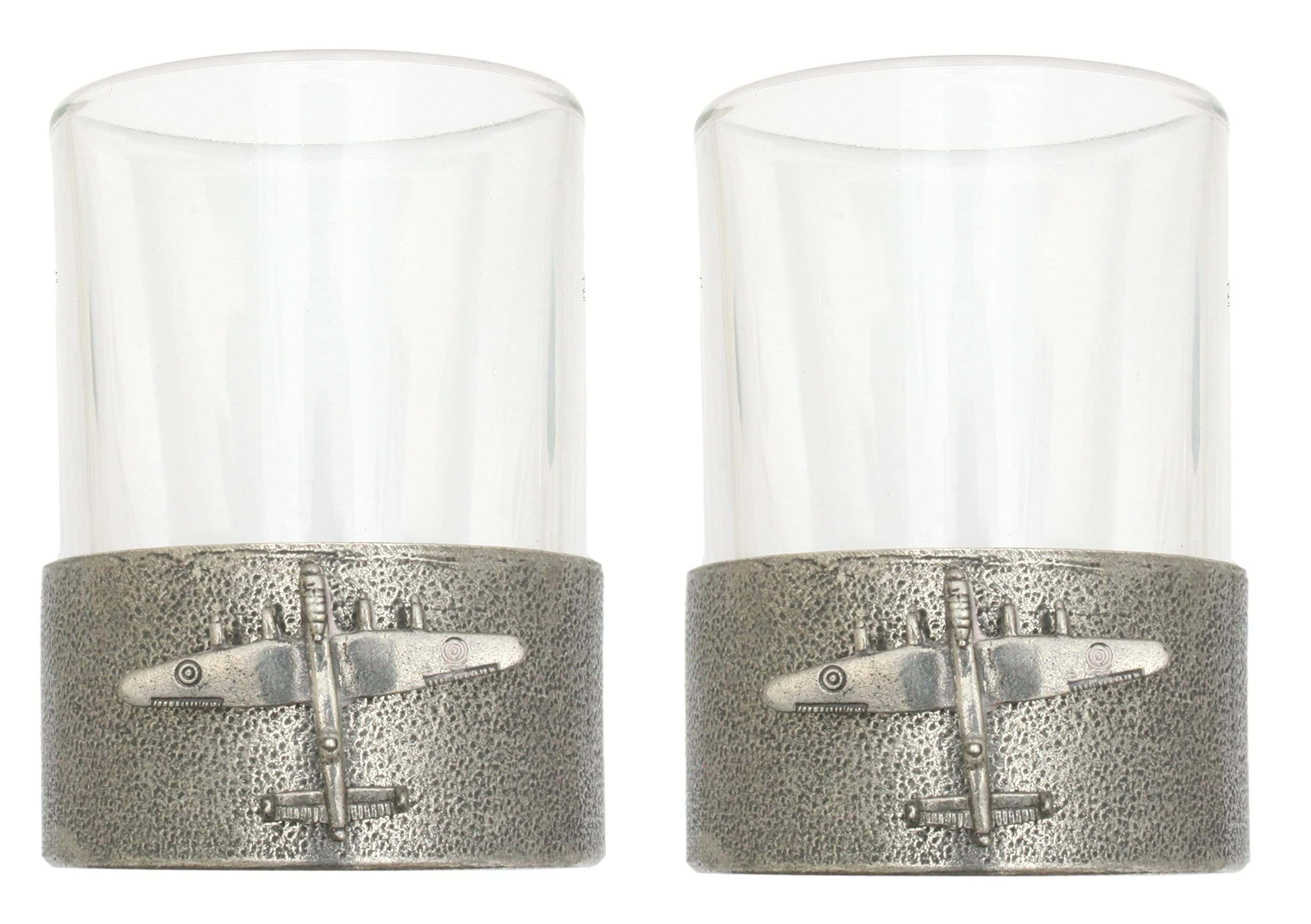 Gamekeepers Cottage gifts Lancaster Bomber Pair of Pewter Based Round Shot Glasses 50ml Party Gift 213