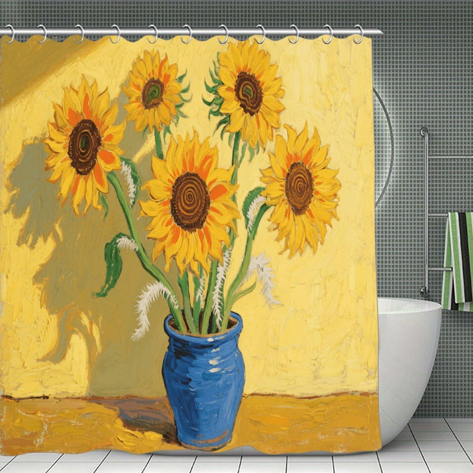 VstaDank Sunflower Shower Curtain Waterproof Bathroom Shower Curtain with C Type Hooks Soft Lightweight Shower Curtains Liner Washable Polyester Cloth Shower Liner 71x71 Inch