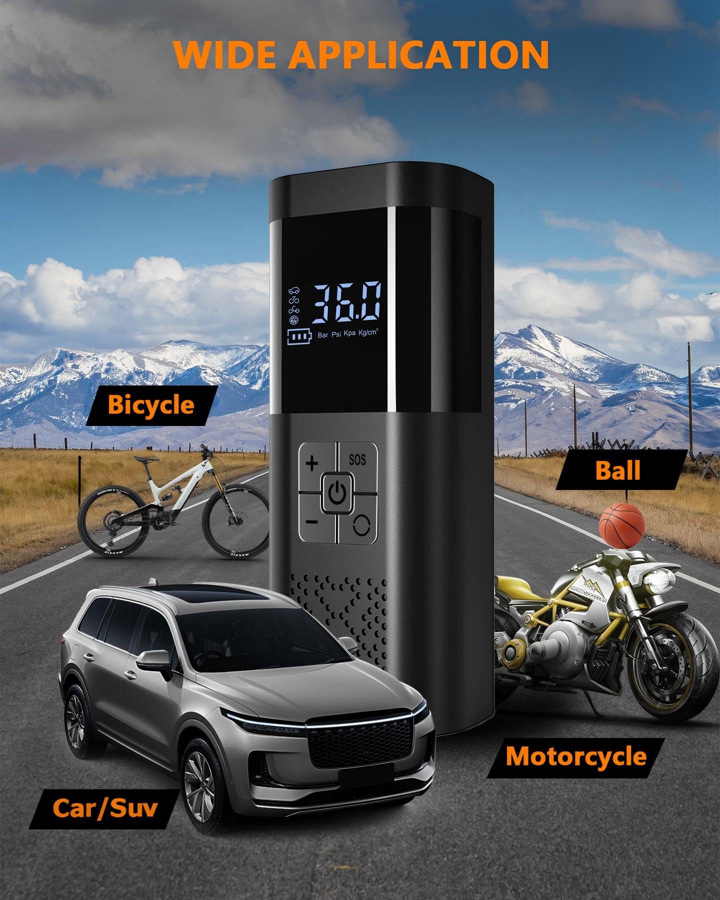 SERVOMASTER Tyre Infator Air Compressor, Rechargeable Air Compressor with Pressure Gauge, Electric Bike Pump Battery 150PSI, Portable Car Tyre Pump with LED for Car Bicycle Motorbike Ball — view 2