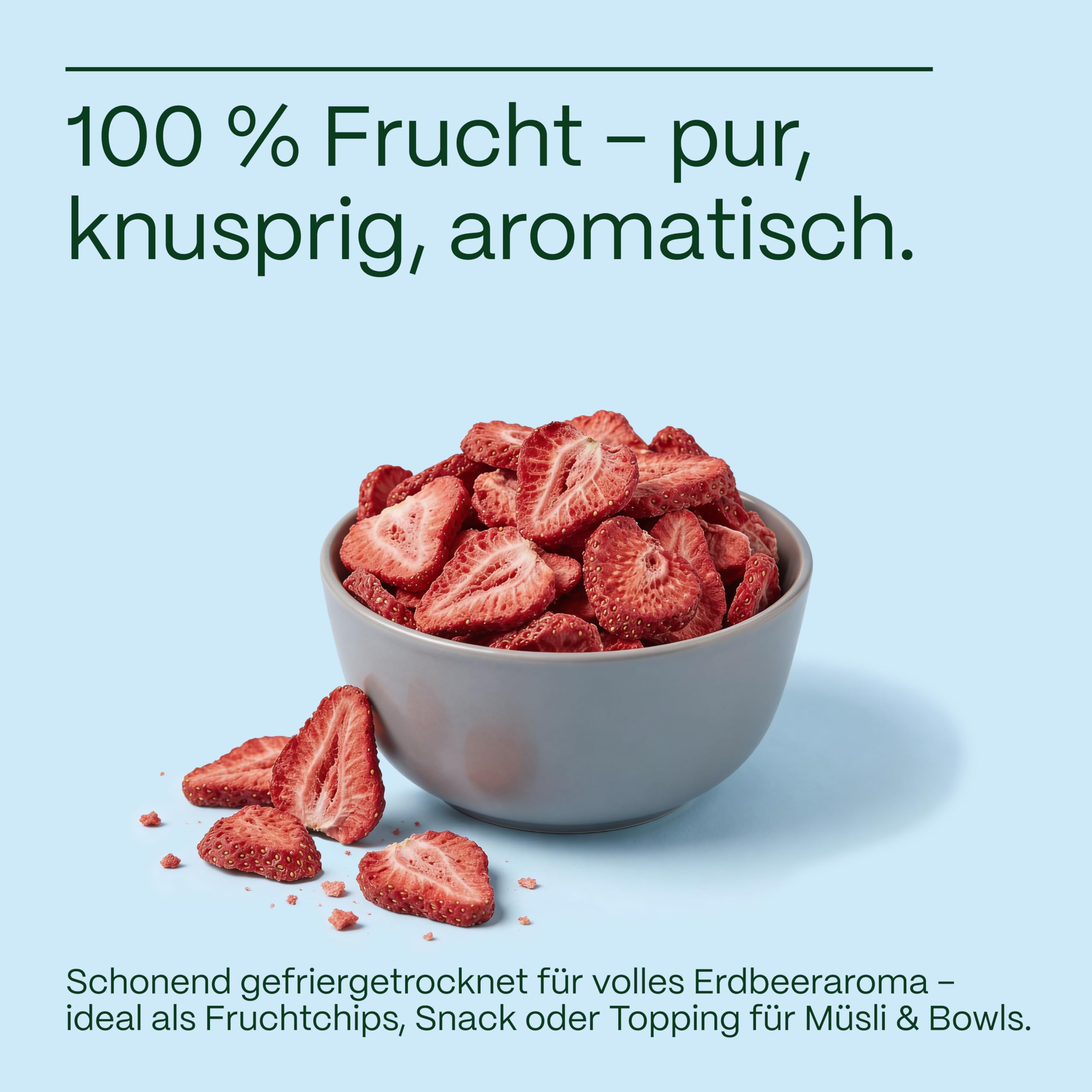 GreatVita Gefriergetrocknete Erdbeeren 400g - Knusprige Erdbeerscheiben ohne Zuckerzusatz - Gefriergetrocknete Früchte - Freeze-Dried Strawberries - Snack & Topping für Müsli, Joghurt & Smoothies