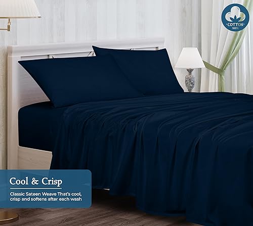 Miniatura 5 de ROYALE LINENS - Juego de sábanas de 400 hilos, 100 % algodón cultivado en EE. UU., 4 piezas, sábana satén, 1 sábana bajera, 1 sábana encimera y 2