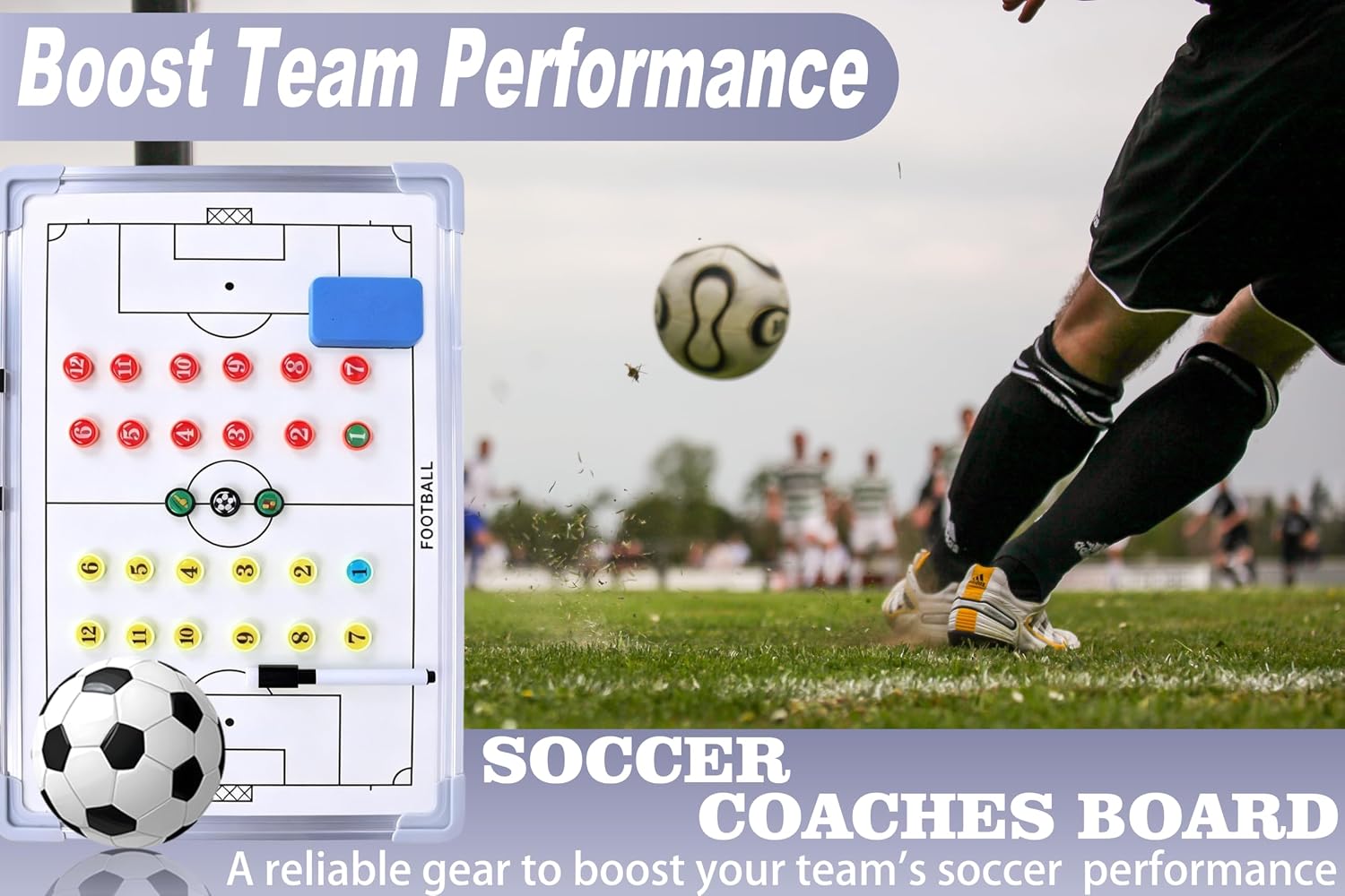 Soccer Coaching Board Magnetic, Double-Sided Dry Erase Soccer Tactics Board for Coaches, Soccer Magnet Board & Coaching Equipment with Markers, Pen, Carry Bag, Coach Gift