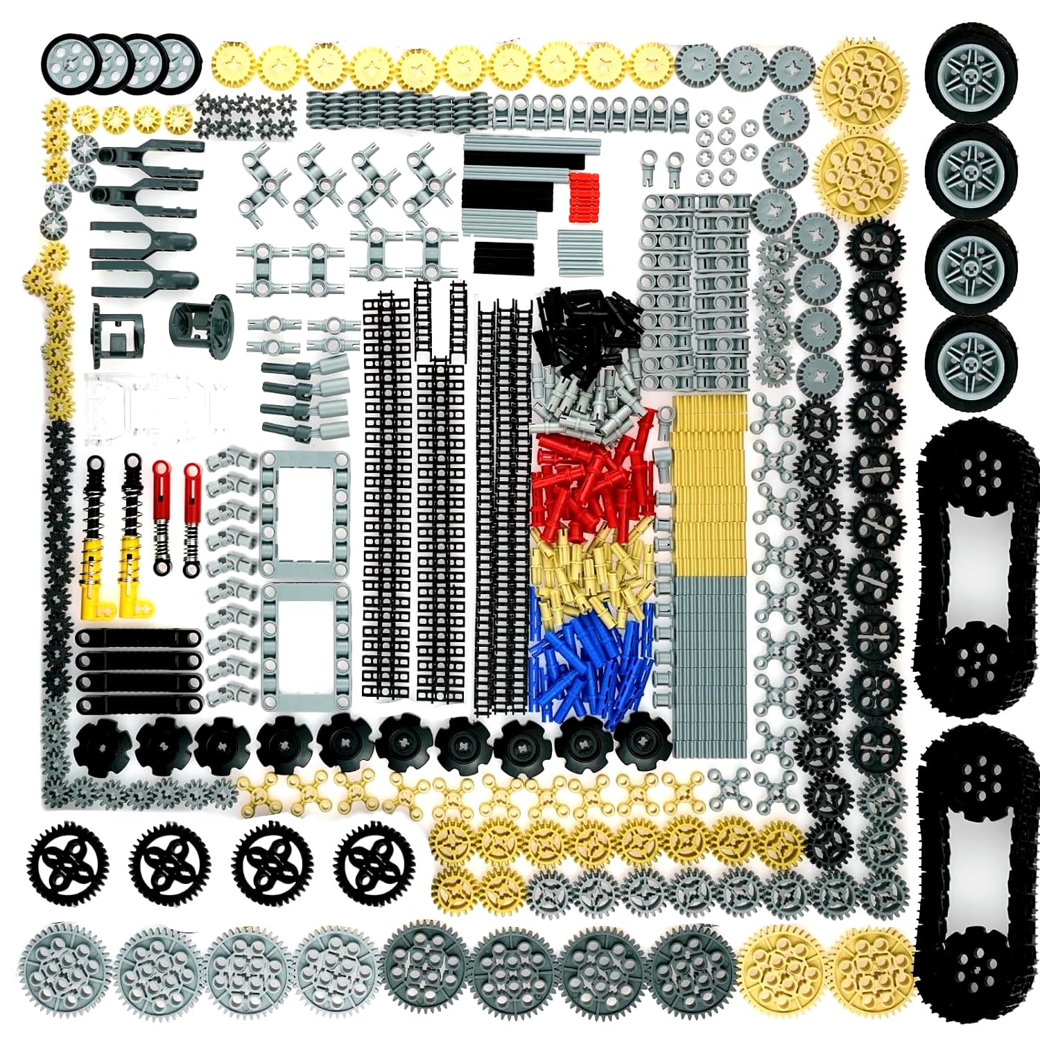 BloxBrix Kit de 852 pièces pour moteur - Roues de maillon de chaîne - Joints différentiels - Goupilles - Engrenages - Amortisseur de chocs - Pièces MOC pour jeux de construction de jouets compatibles