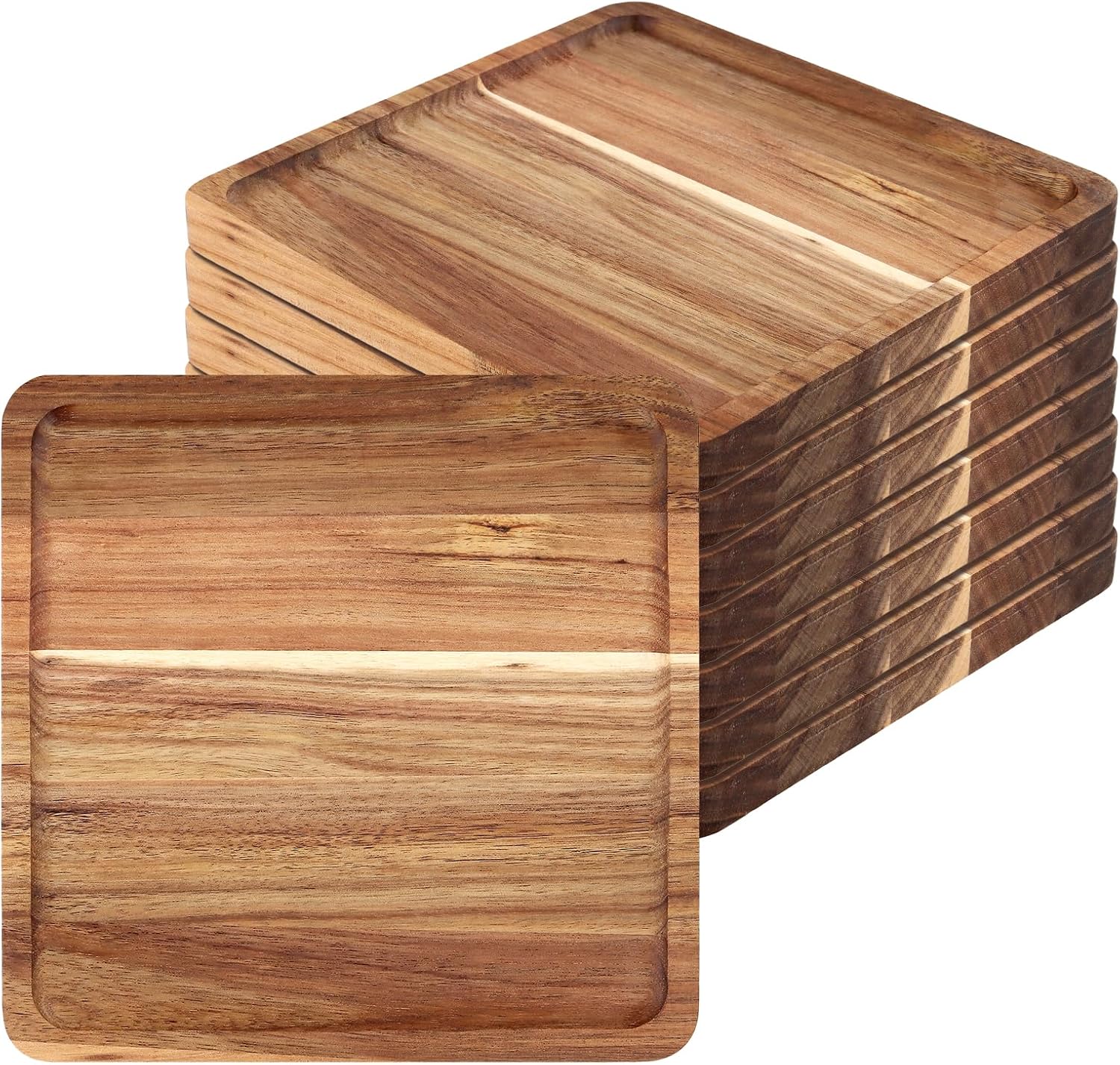 SHEUTSAN Square Wooden Serving Plates, 8 x 8 x 0.6 Inch, Wood Dinner Platter for Appetizer Meal Dishes Snack Dessert, 8 Pack