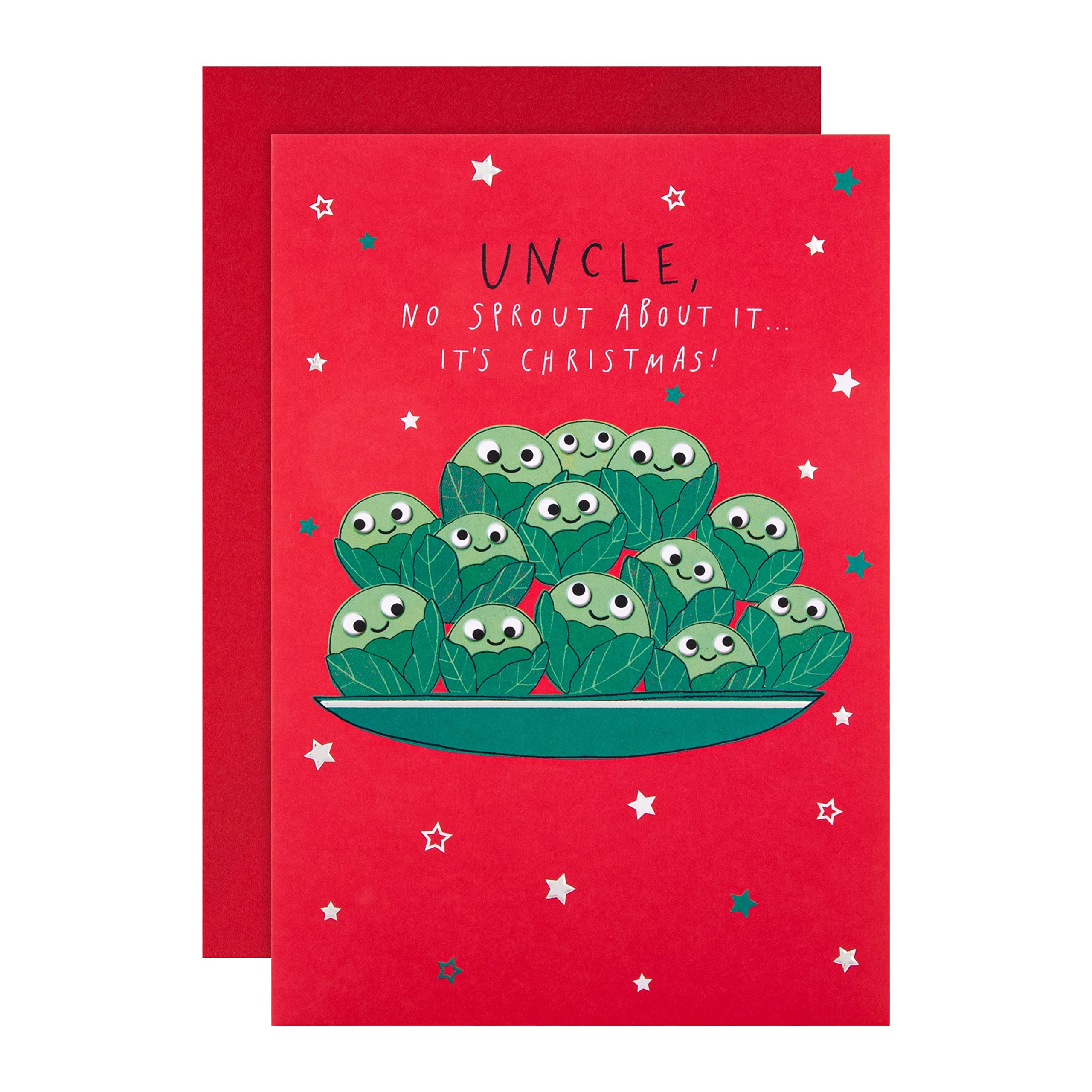 Hallmark Christmas Card for Uncle - Funny Sprouts Design with Silver Foil, 25558577, Multicoloured