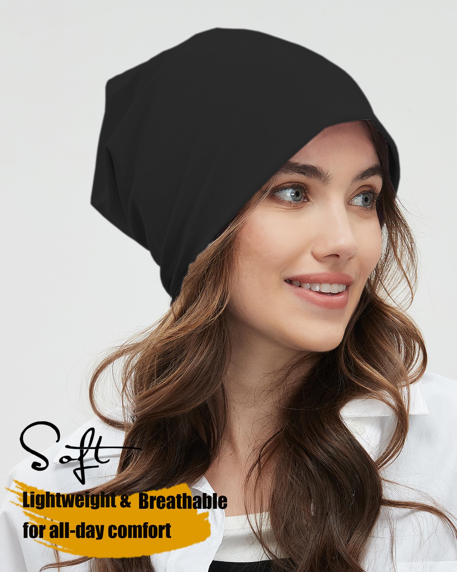 ROYBENS 100% Cotton T-Shirt Beanie for Women Men Slouchy Beanies Soft Hipster Daily Hat Lightweight Skull Cap — view 2