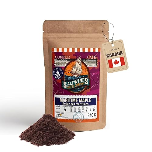 Maritime Maple Ground Coffee by Saltwinds Coffee Company (340g) | Medium Roast | 100% Arabica | Low Acid | Delicious Flavoured | Freshly Roasted in the Maritimes | Made in Canada - Maritime Maple (Ground) - 340 g (Pack of 1)