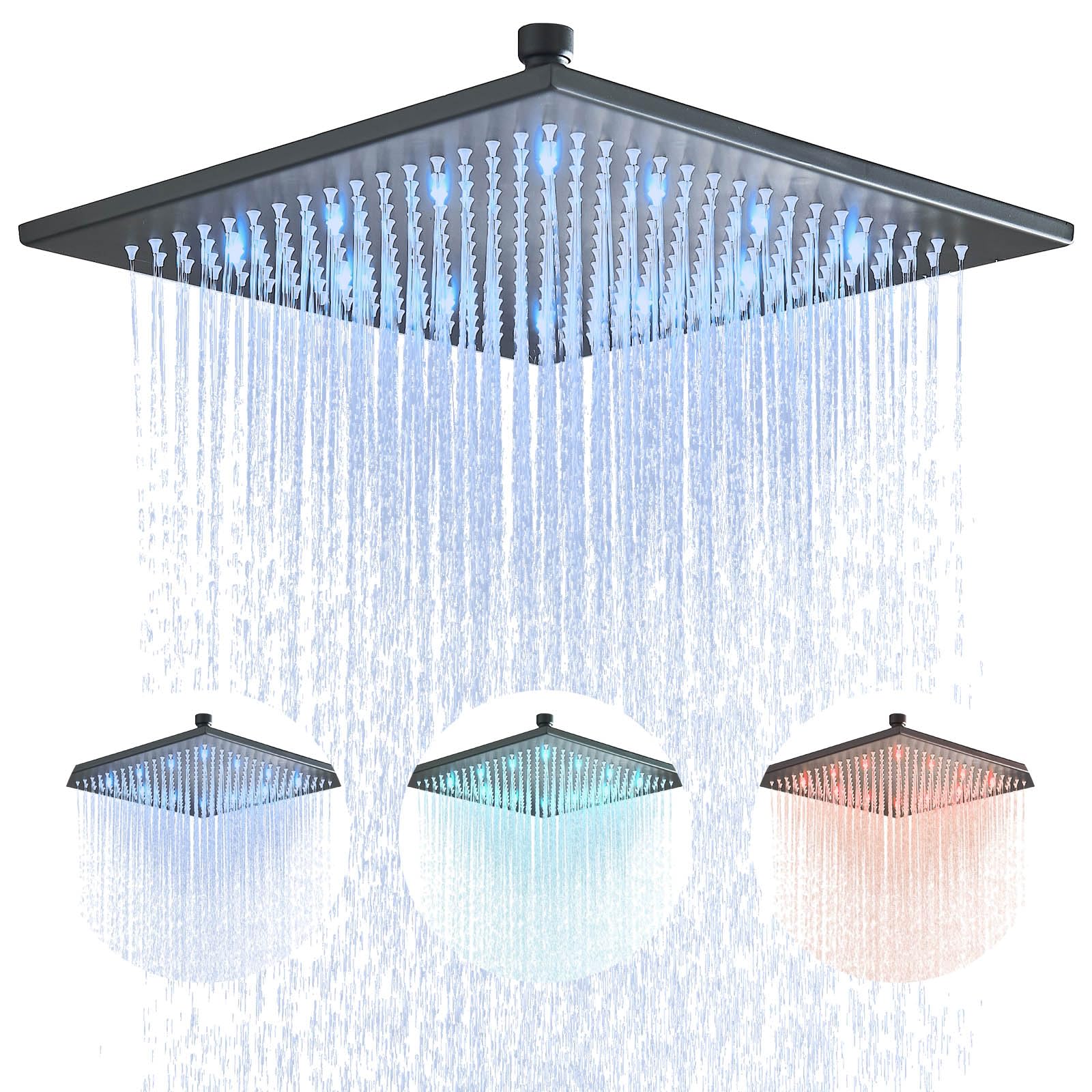 Cabezal de ducha de lluvia LED cuadrado grande de 12 pulgadas de latón con rociador de techo de latón