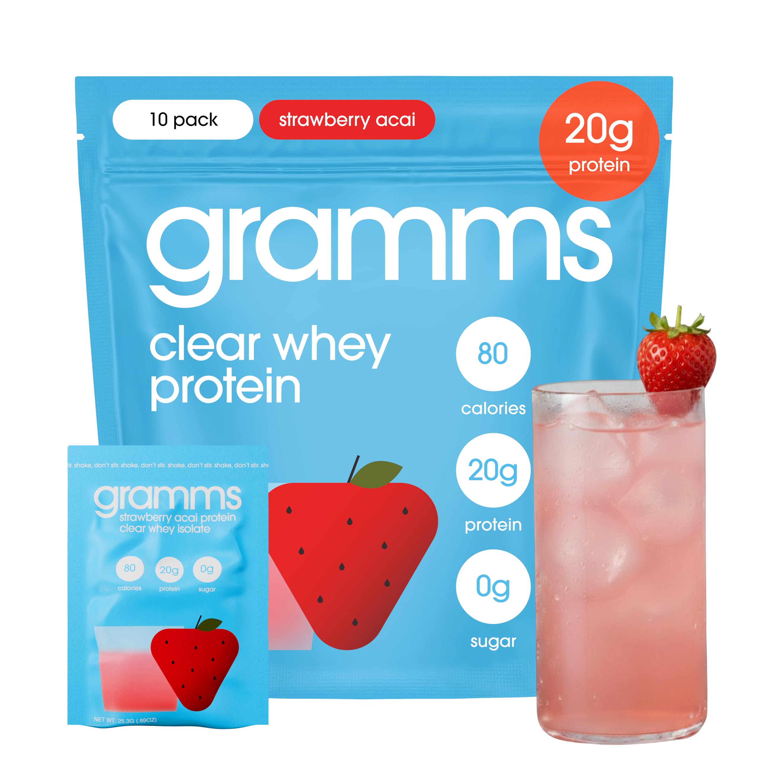 GRAMMS Proteína Isolada de Whey sabor morango 20 g, 10 sachês