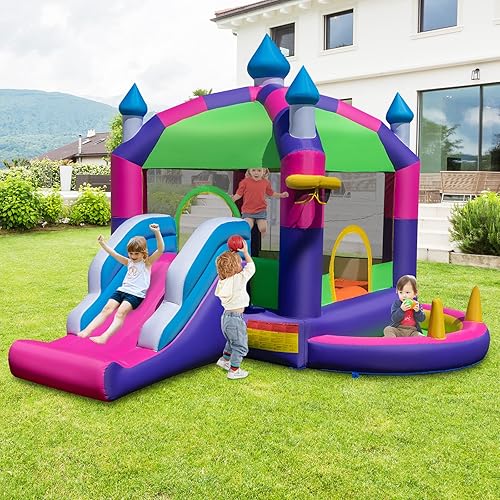 Miniatura 3 de BOUNTECH Casa inflable de rebote con cubierta superior del toldo, casa inflable para niños con tobogán y pozo de pelotas para interiores y