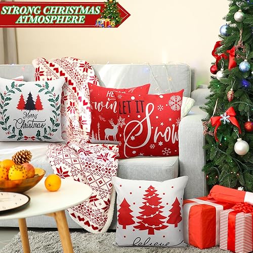 Miniatura 3 de Huwena 12 fundas de almohada de Navidad de 18 x 18 pulgadas, fundas de almohada de Navidad para el hogar, decoración de árbol de Navidad, fundas de