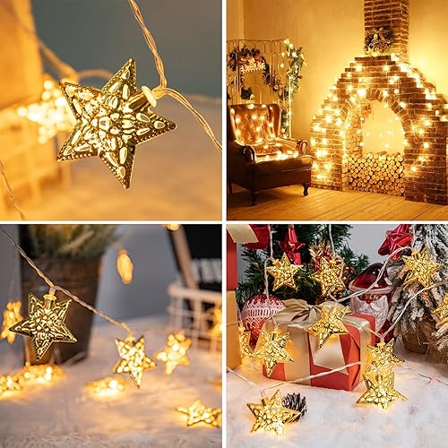 Miniatura 6 de Guirnalda de luces de estrella de 10 pies, 20 luces LED de hadas de estrellas, funciona con pilas, con temporizador, luces de Navidad para