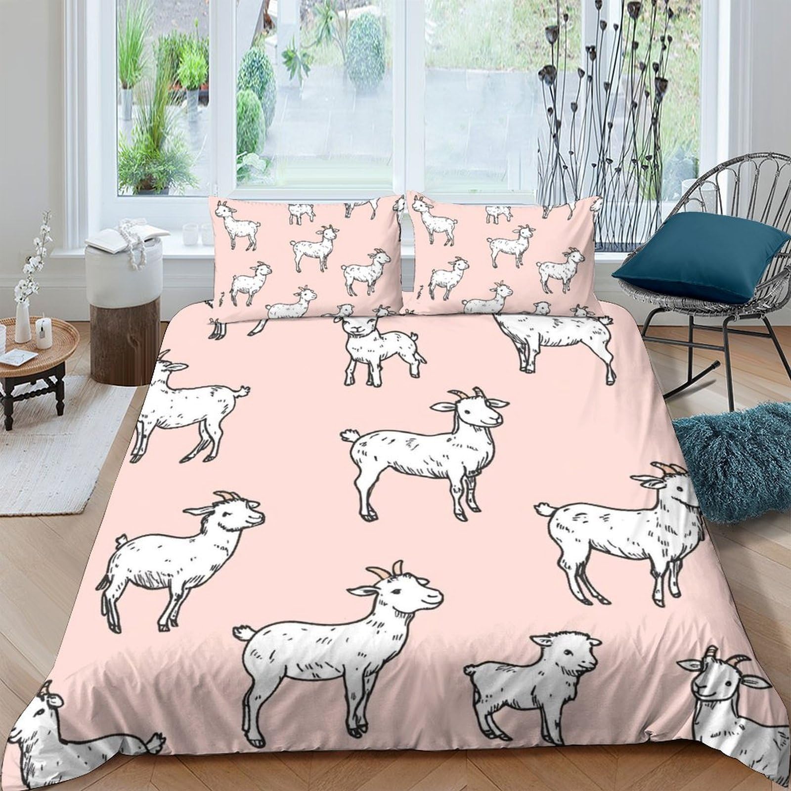 Ctjqhvkz Style-9 3D Printed Pink Goat Fitted Sheet Microfiber Anti-Slip Bed Cover For Bedroom Dorm Mattress Decor Easy Care Single（135X200cm）