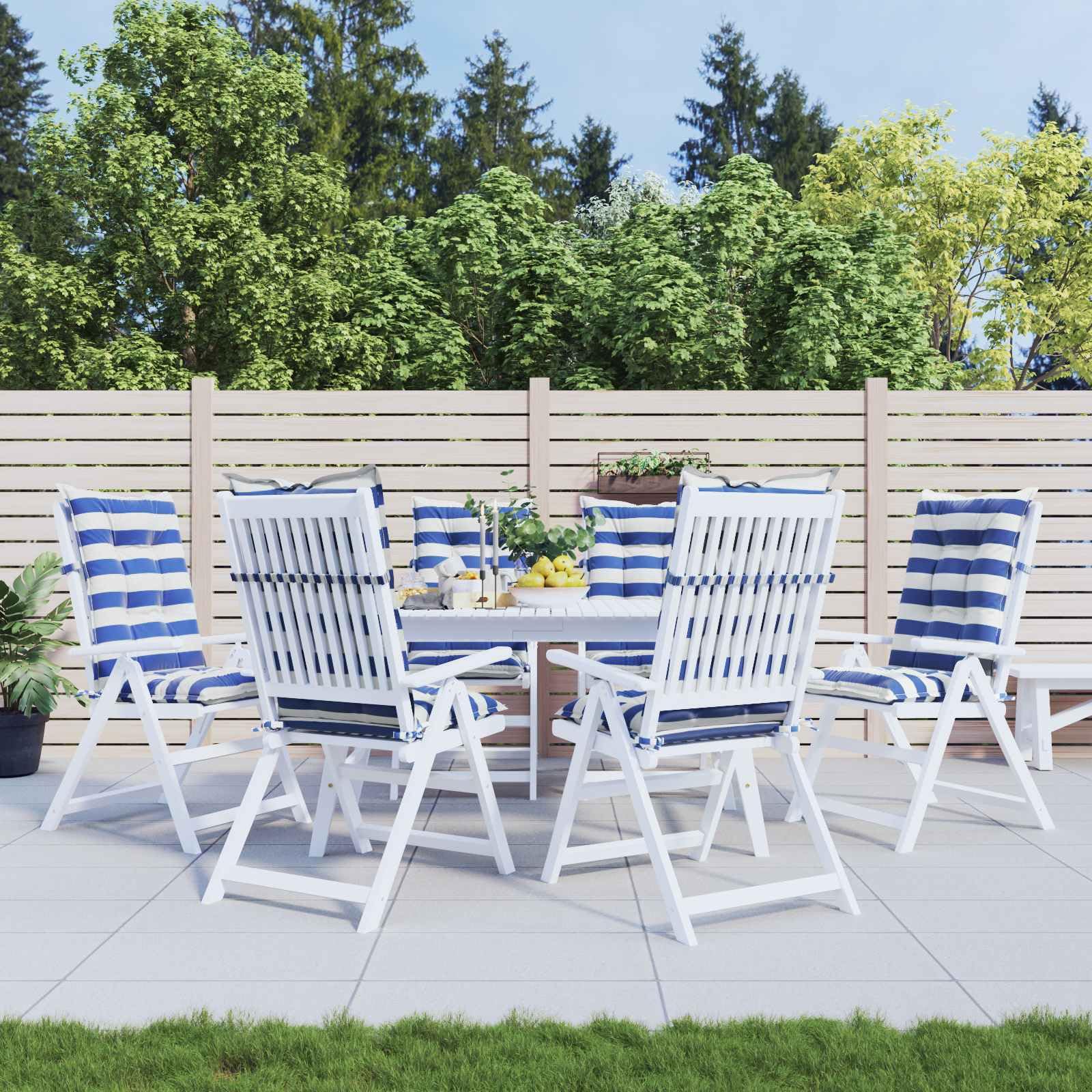 Set di 6 cuscini per esterni, 120 x 50 x 7 cm, in tessuto, con fasce elastiche, per giardino, terrazza, balcone, antiscivolo e lavabile, ergonomici per sedia, sgabello, ufficio, sedia a