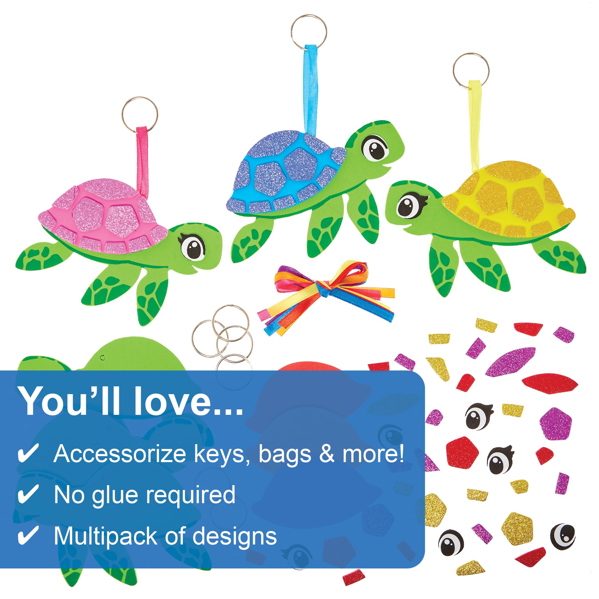 Baker Ross FN189 Turtle Mix & Match Bag Dangler Kits - Pack of 6, Keyring Craft Kits for Kids, Multicolour, 8cm - Image 3