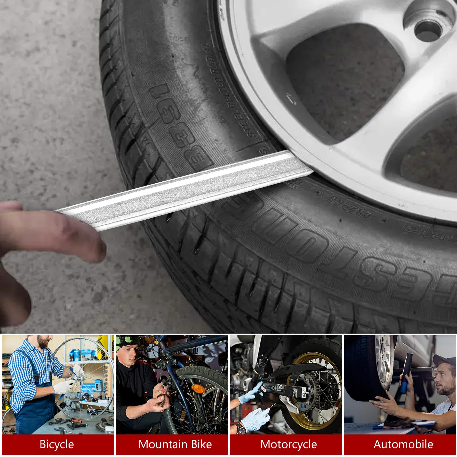 3 szt. dźwigni do opon, wytrzymałe, żelazka do opon 30 cm, dźwignie do opon rowerowych, MTB, motocykla, metalowe dźwignie do opon rowerowych, narzędzie do zmiany z 4 szt. ochraniaczy felg