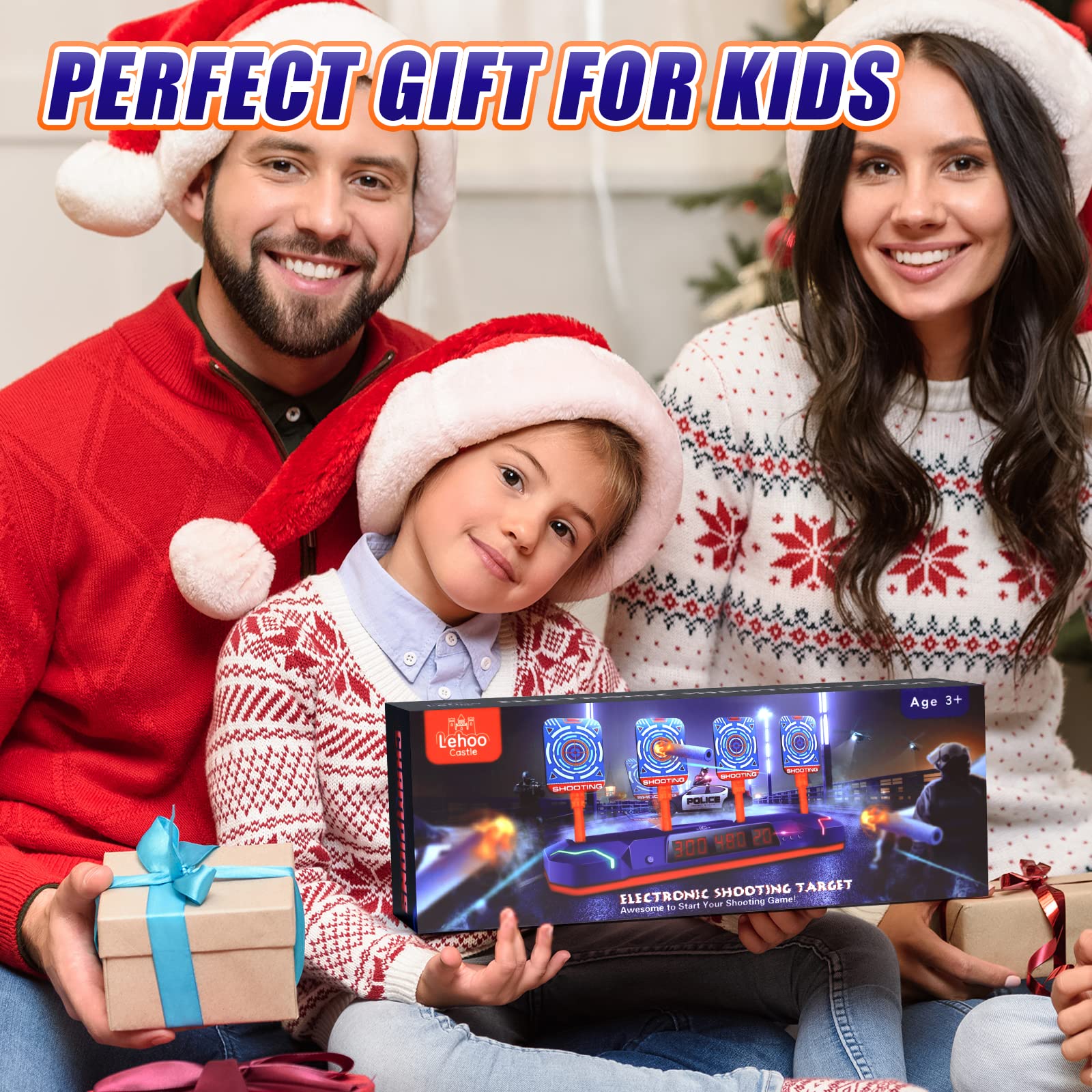 Lehoo Castle Cible pour Nerf Pistolet, Cible de Électrique, 3 Mode, Réinitialisation Automatique, avec Lumière, Sons, Cadeaux de Noël pour 6 7 8 9 10 Ans Enfants Garçons(Bleu)