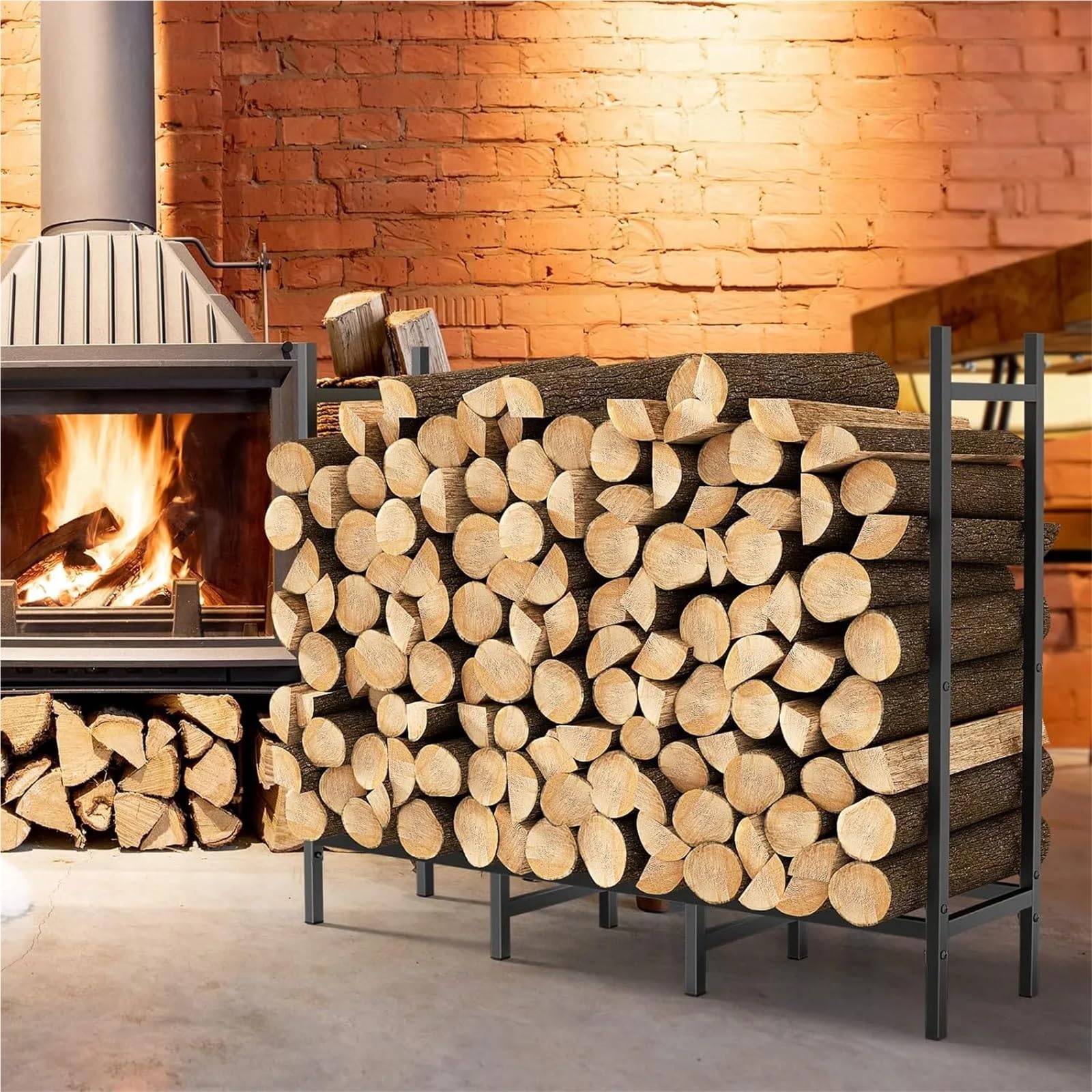 Porta legna Staffe regolabili for legnaia ad alta resistenza for riporre caminetti da interno/esterno(5.3ft Firewood Rack)