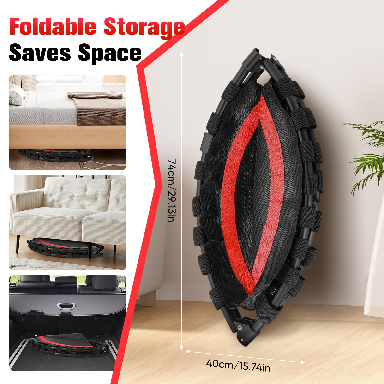 Trampolini da fitness, mini trampolino da 101 cm, capacità di carico 200 kg, trampolino elastico portatile per esercizi con maniglia in schiuma regolabile (Rosso)