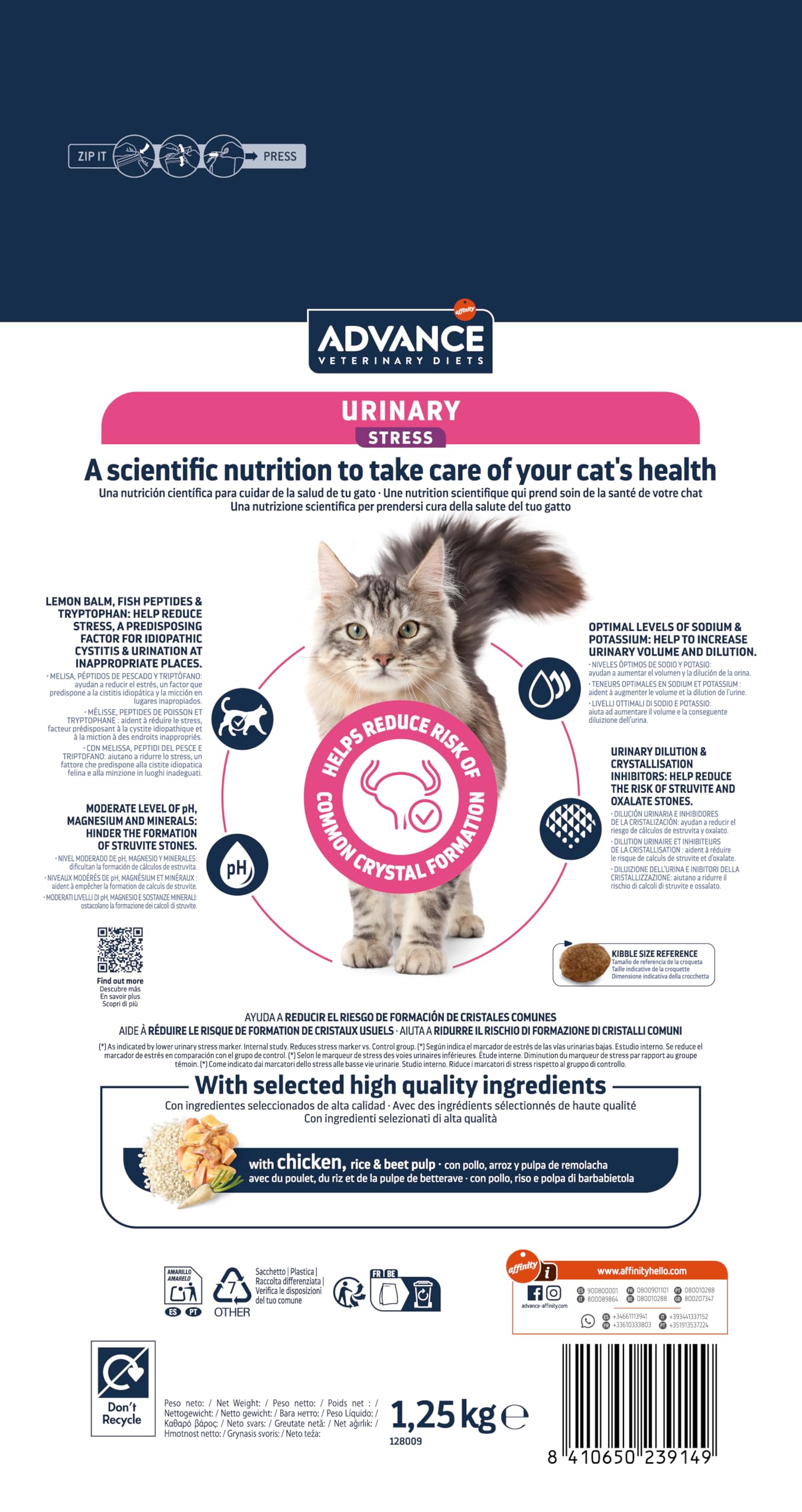 Advance Veterinary Diets Urinary Stress - Croquettes pour Chats para la pour la Protection de l'appareil urinaire - 1,25kg