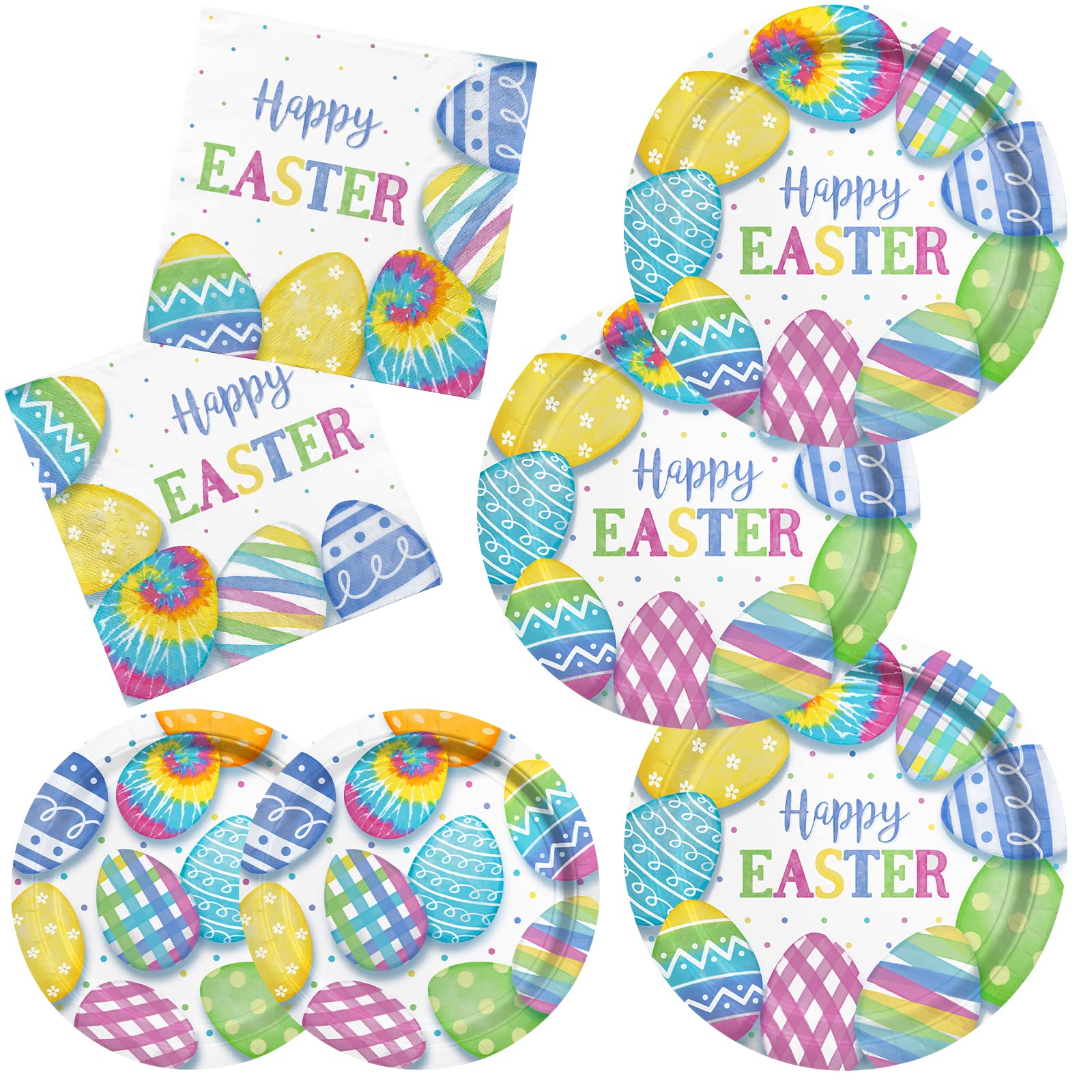 Happy Easter Party Supplies Kit, Easter Disposable Dinnerware Includes, Paper Dinner Plates, Dessert Plates, Napkins for Easter party Decorations, Serve 50