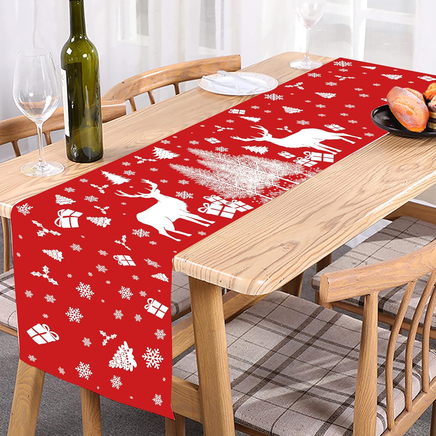 Christmas Table Runners Printed Linen Table Lines for Washable Heat