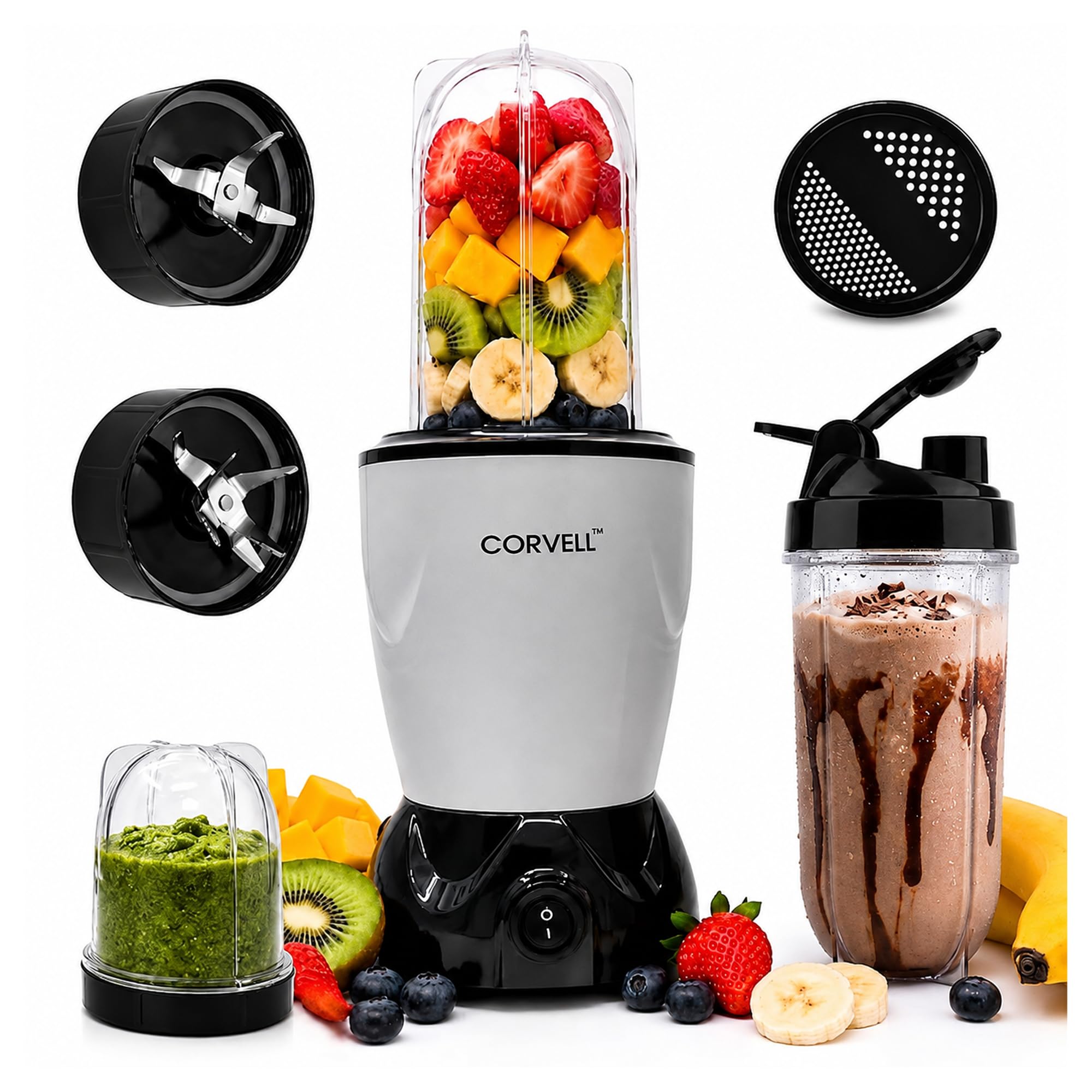 nutri 500w portable juicer mixer grinder, silver, 3 jar | for smoothies & shakes, high capacity jars with sipper, for kitchen, gym, travel & office, 2 year warranty