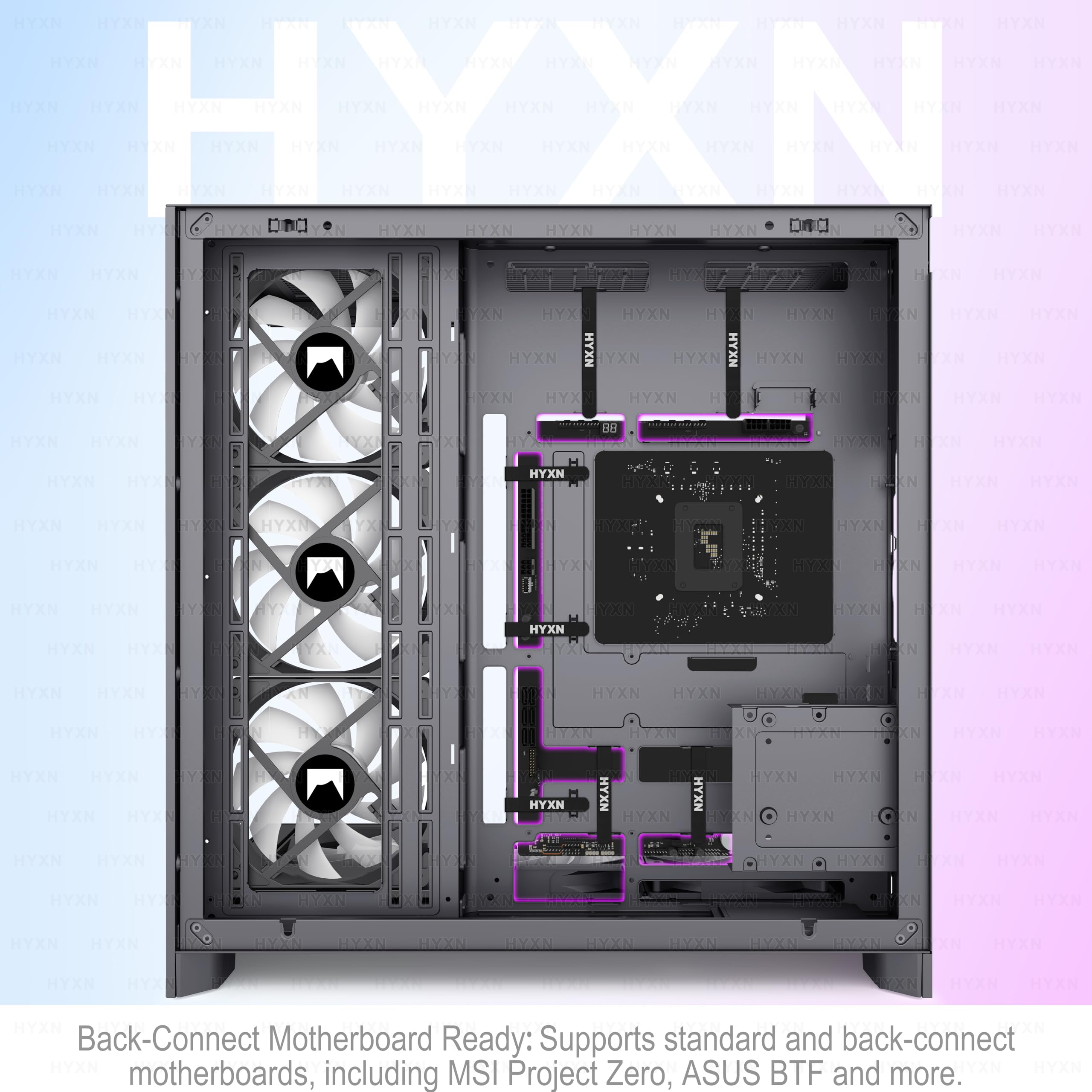 H2(2026) HYXN PC Gehäuse ATX mit 8 Lüfter(6X140 und 2X120) Groß Dual Kammer Mid-Tower Computer Gehäuse Airflow Gaming PC-Gehäuse,Unterstützt 420mm-Wasserkühler,Gaming Gehäuse (Schwarz, H2)