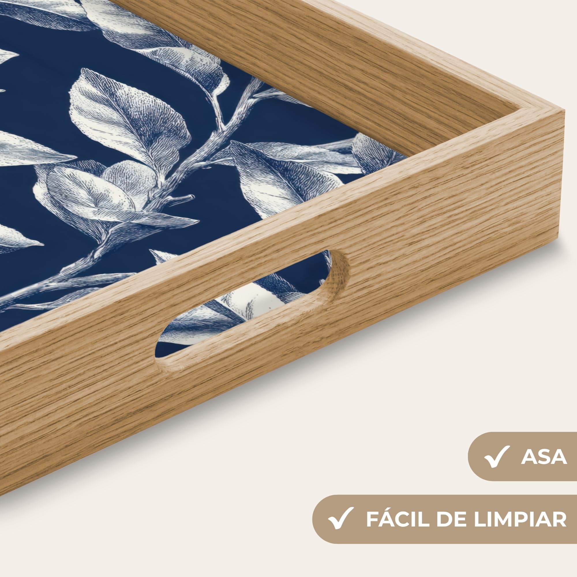 Bandejas Rectangular 50x35 cm Bandeja Cafe Decorativa para Servir Comida Resistente Al Calor De Madera Desayuno Cocina Tabuleiro Botánico - Patrón - Azul