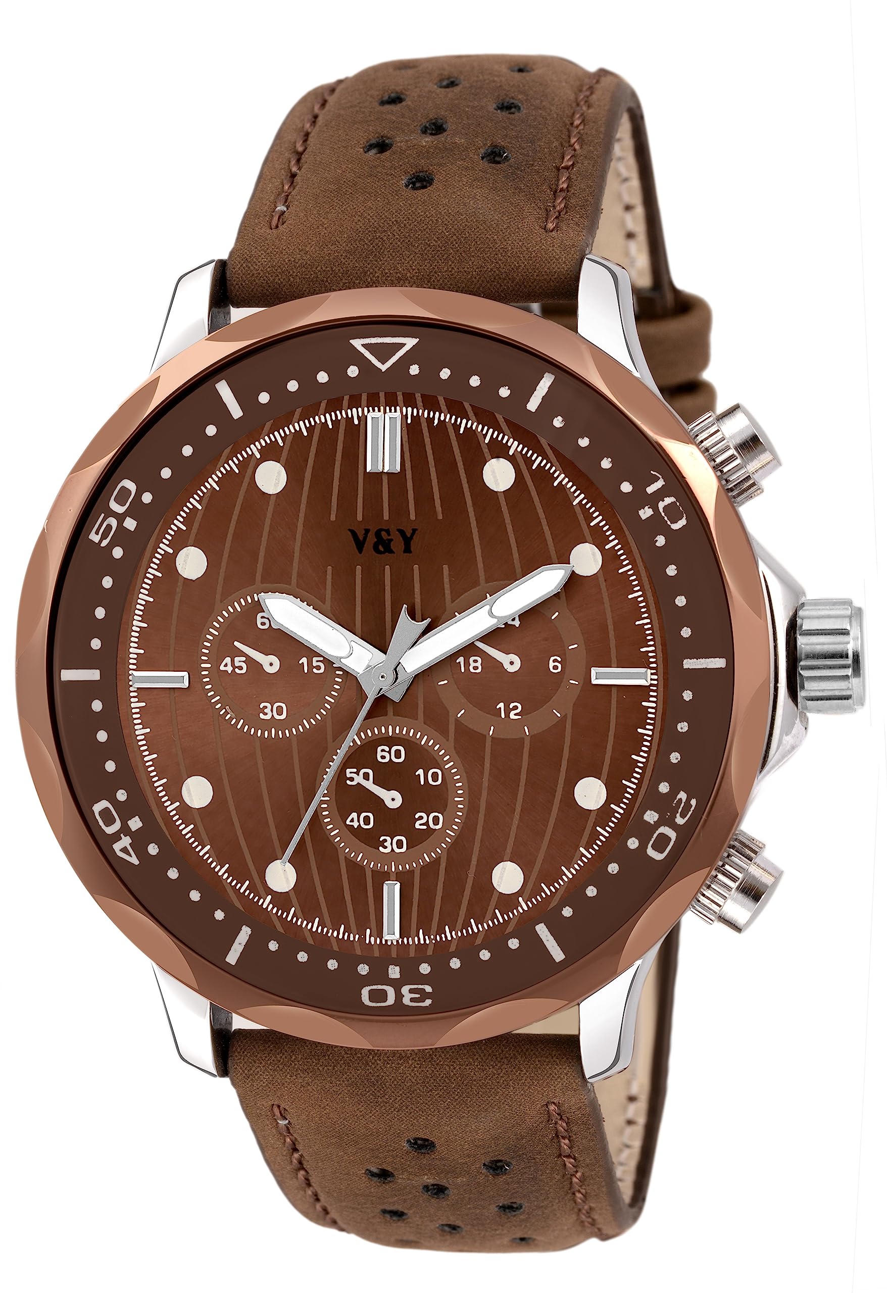 V&Y Men Stainless Steel Tang Buckle Exclusive Brown Plated Dia lwith Brown Strap Analog |Bezel Material: Synthetic Leather Round Watch (B0CBRPJ7V4) Amazon Price History, Amazon Price Tracker