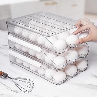 Egg Container for Refrigerator (36 Eggs)| New & Improved Auto Rolling Stackable Egg Holder for Refrigerator, Fridge Organizers and Storage, Egg Storage Container For Refrigerator