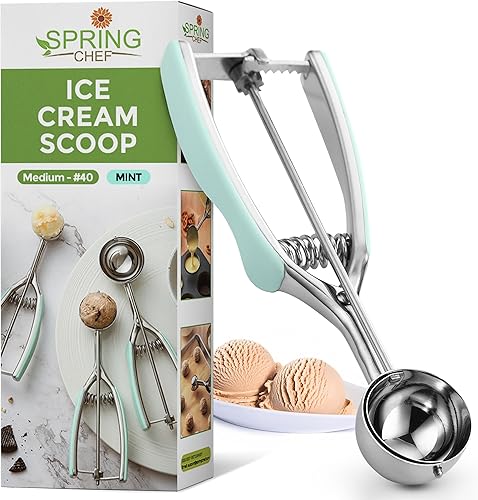 Spring Chef - Cuchara mediana de menta para hornear, cuchara multifuncional #40 con liberación de gatillo, helado, cuchara de melón, cuchara de