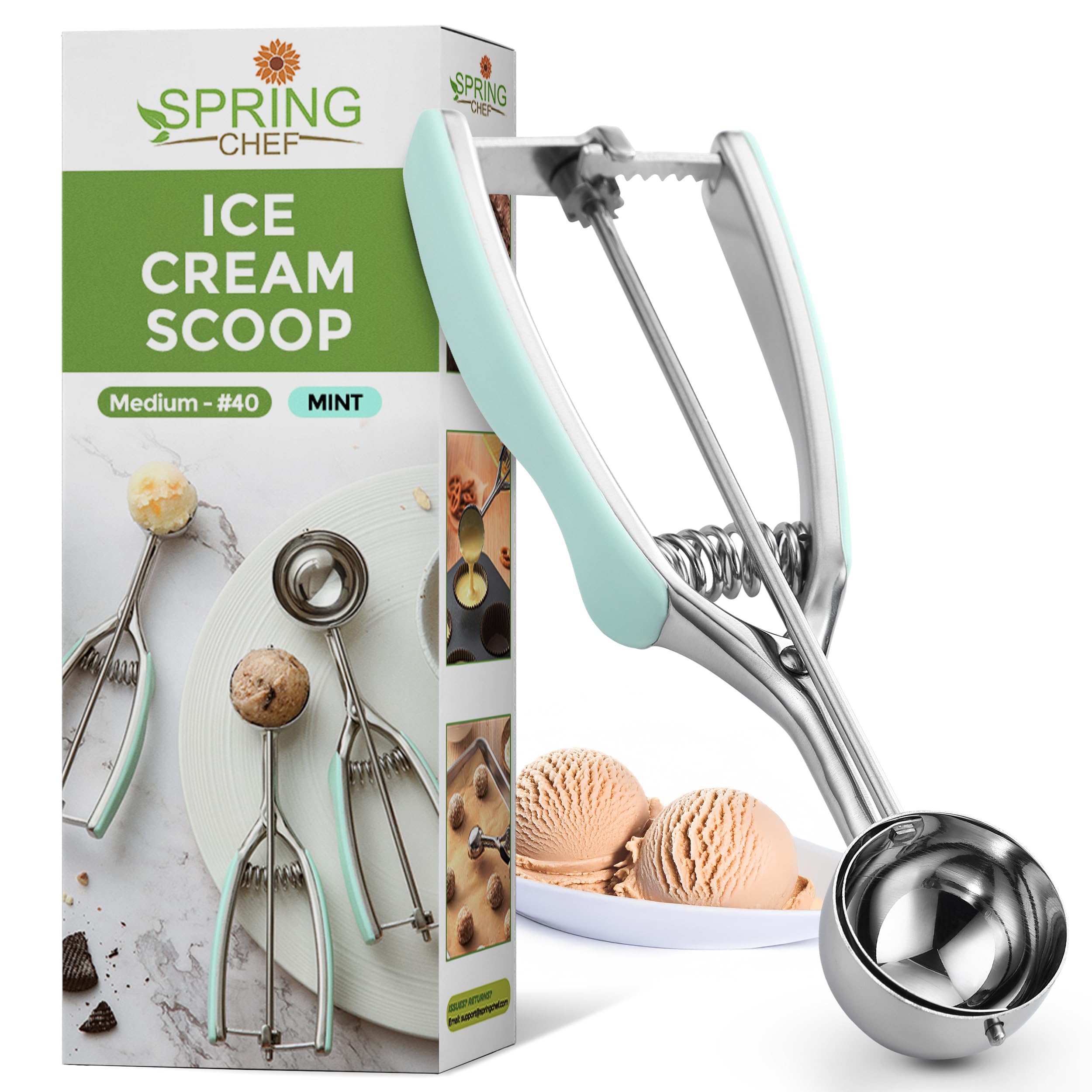 Spring Chef Medium Stainless Steel Cookie Scoop, #40, 1.7 Tablespoon, Mint