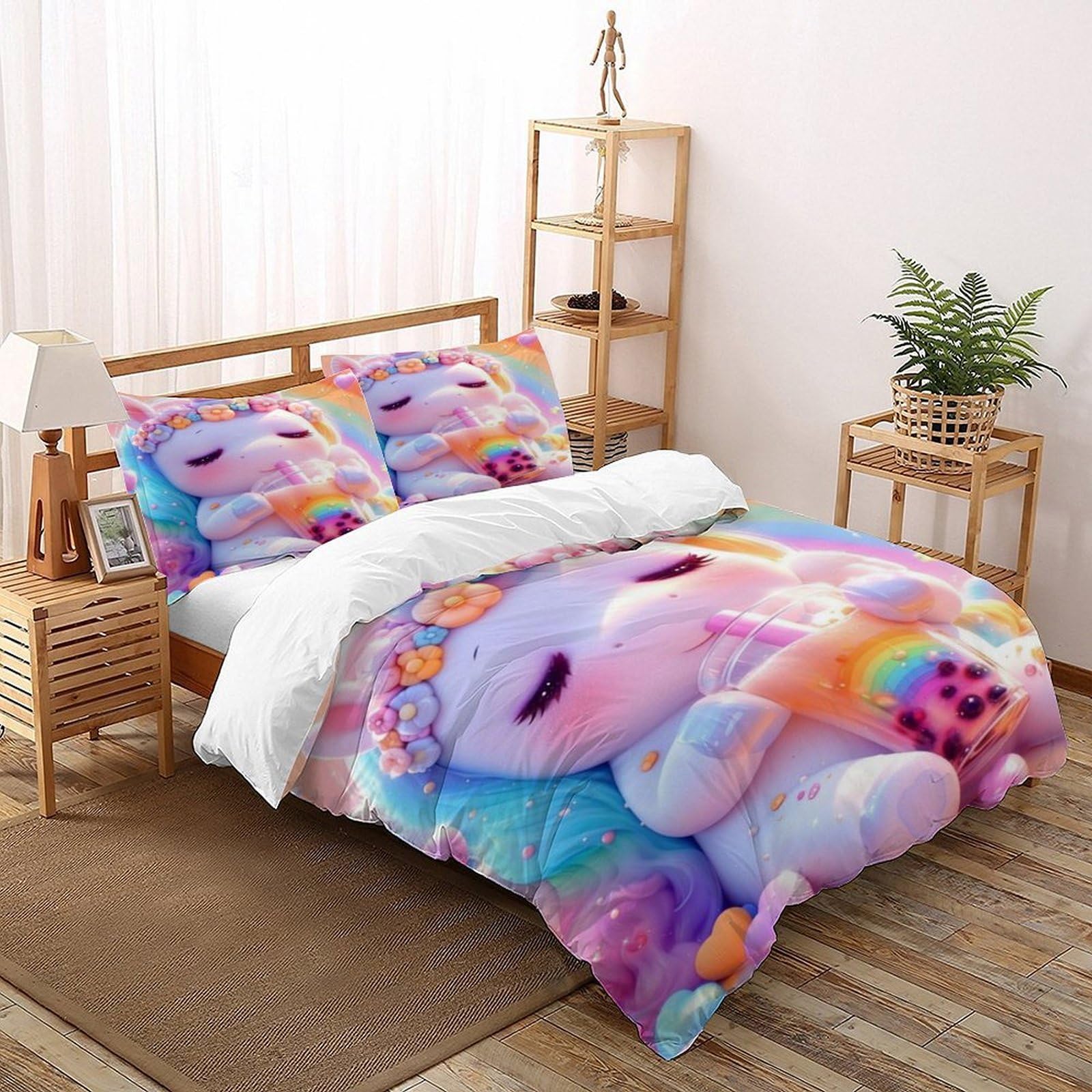 Housse de couette licorne fermeture éclair 260x220 pour des nuits douces et un lit ordonné