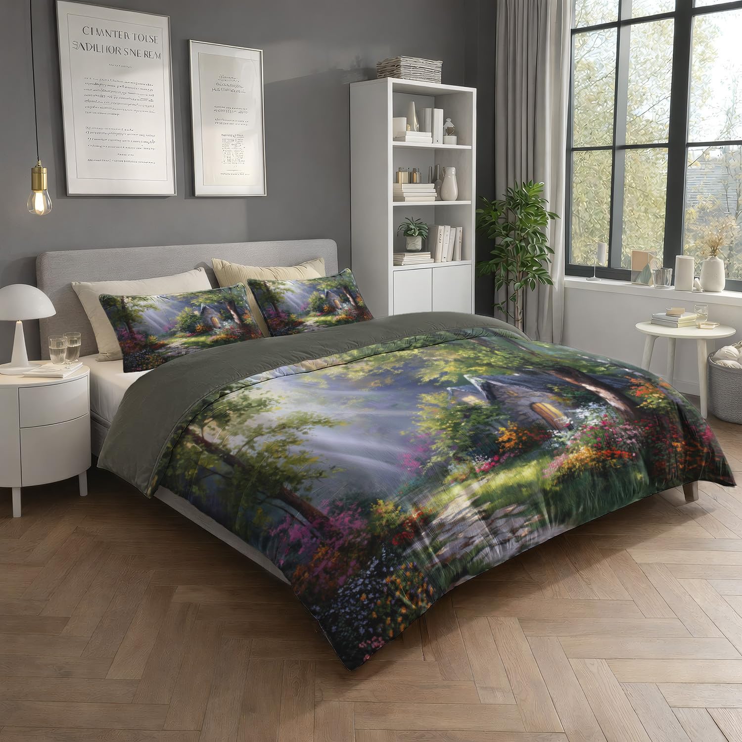 Ilustracja Poszwa na kołdrę 150-220 x 240 cm z poszewkami na poduszki Las Światło słoneczne Przytulny Kabina Extra Soft Multicolor Pościel z zamkiem błyskawicznym dla chłopców i dziewcząt